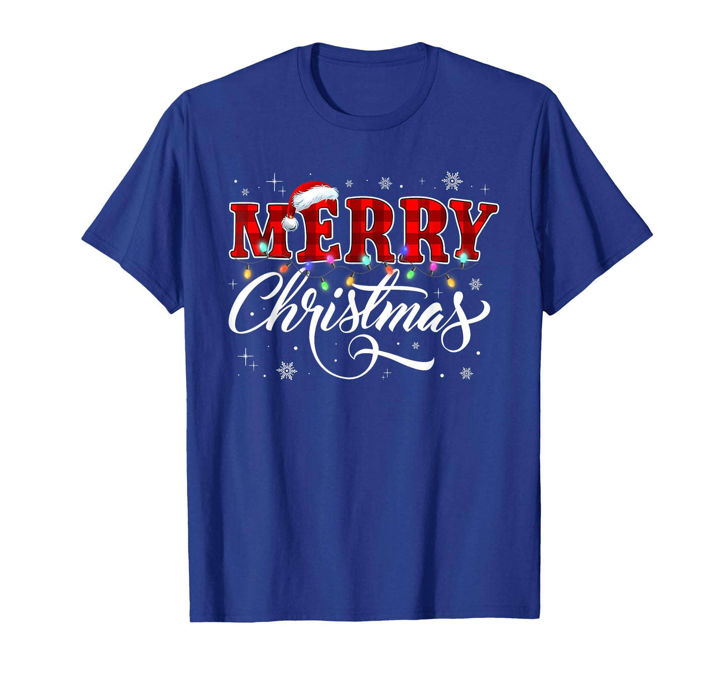 Merry Christmas Buffalo Plaid Red Santa Hat Xmas Pajamas T-Shirt