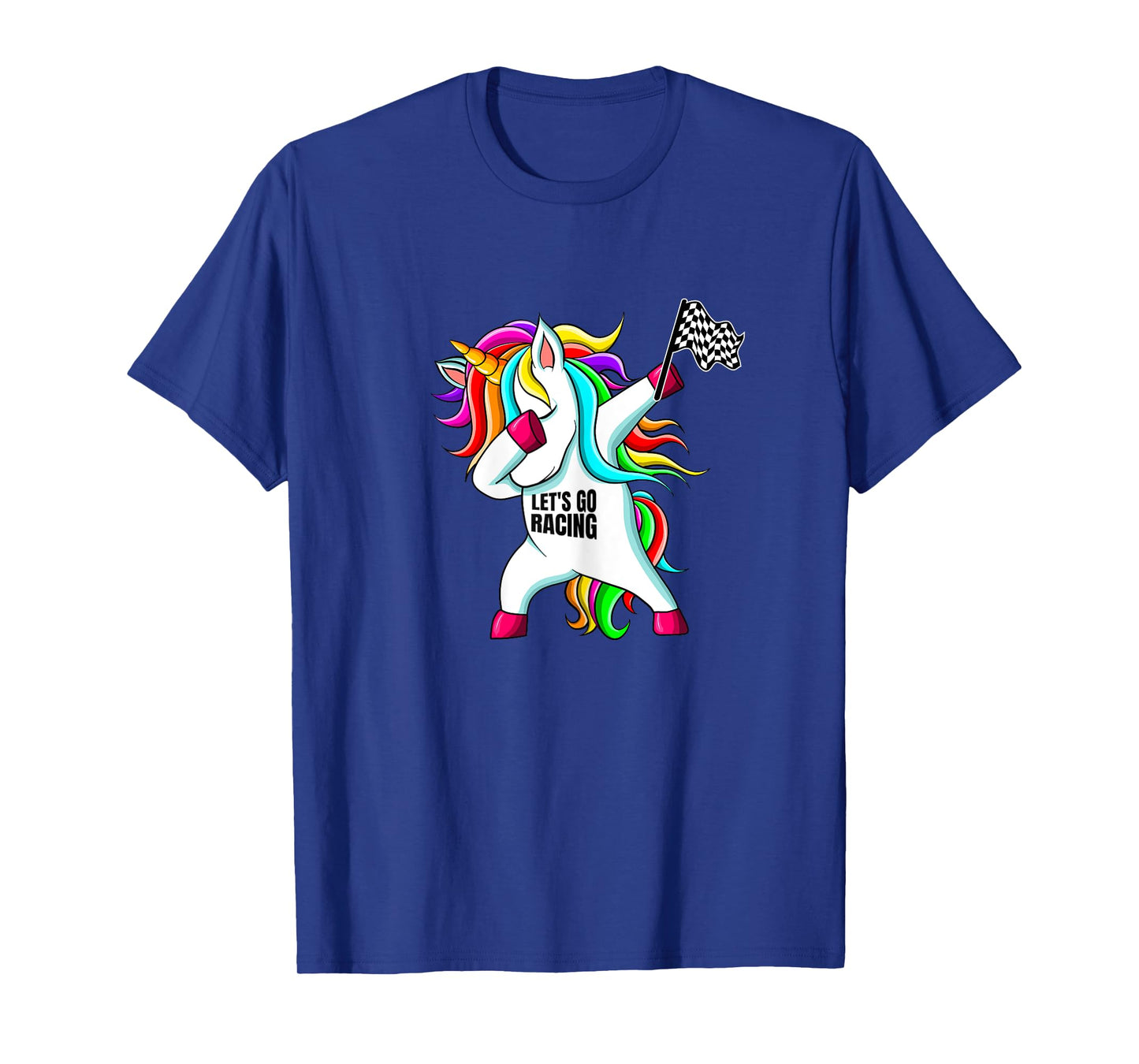 Race Car Racing Dabbing Unicorn Checkered Flag T-Shirt