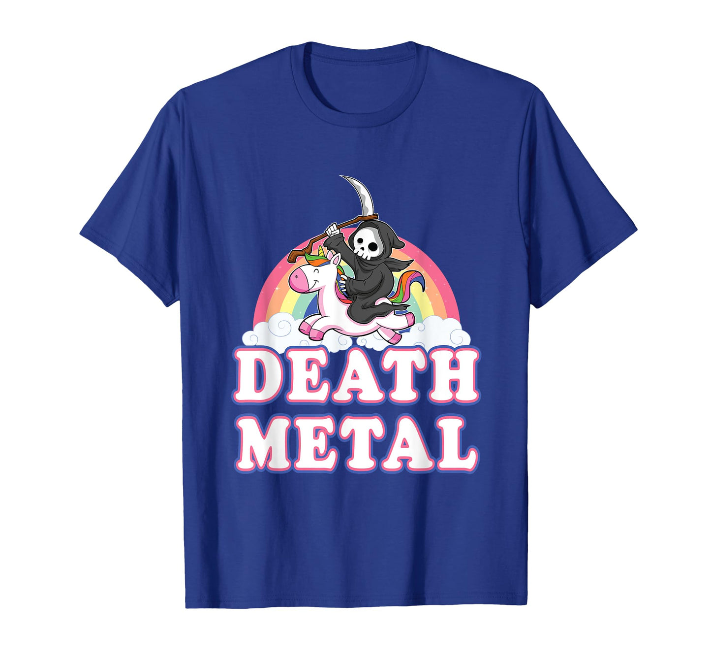 Death Metal Rock Music Rainbow Grim Reaper Riding Unicorn T-Shirt