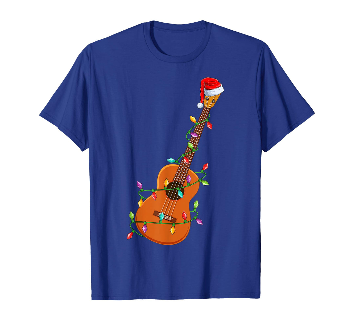 Xmas Lights Santa Hat Musical Ukulele Guitar Christmas T-Shirt