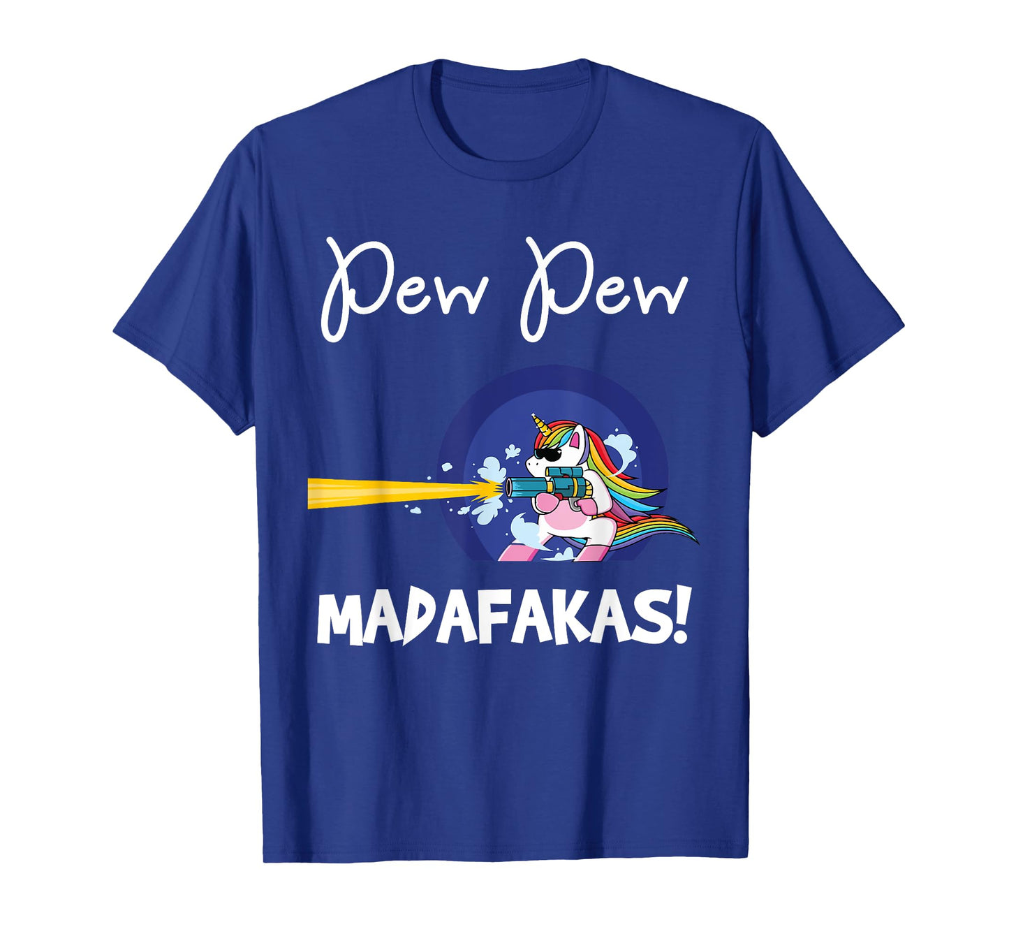 PEW Madafakas Funny fantasy Unicorn With Gun White T-Shirt