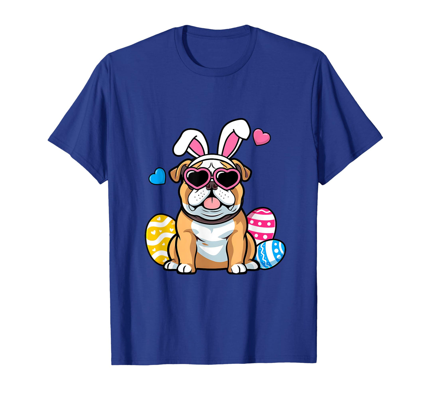 Cute English Bulldog Dog Bunny Ears Sunglasses Easter Day Men Women Girls Kids T-Shirt