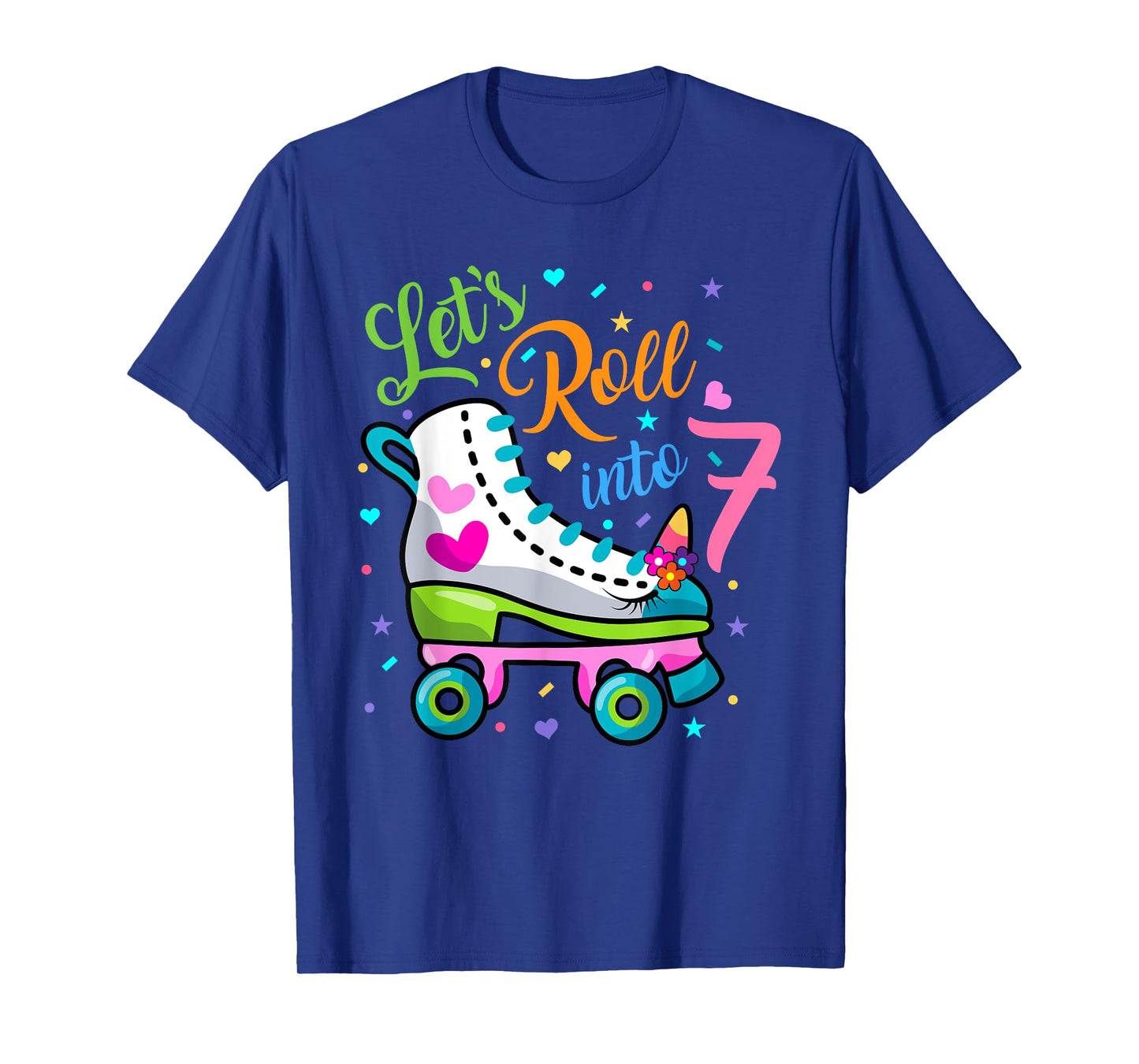 Let's Rolling Into 7 Years Old 7th Birthday Skating Unicorn T-Shirt