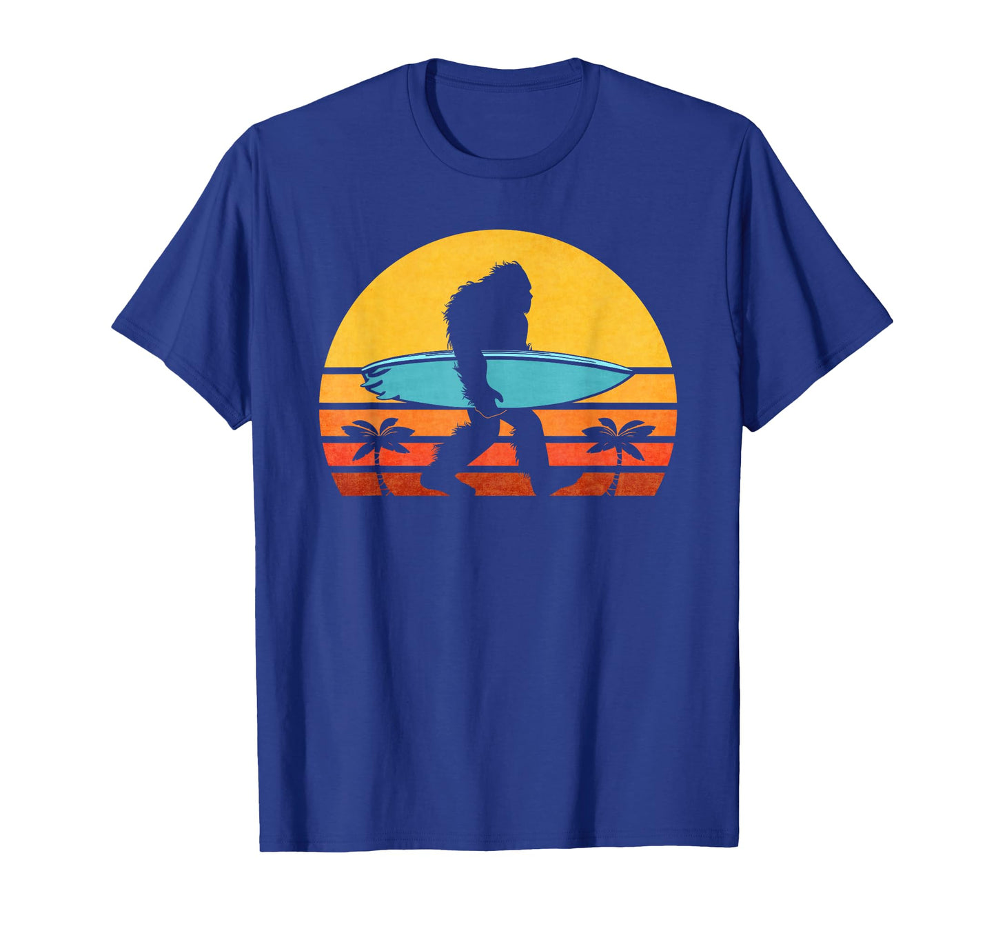 Bigfoot Retro Surfing T-Shirt, Tropical Sasquatch Surfer Tee T-Shirt