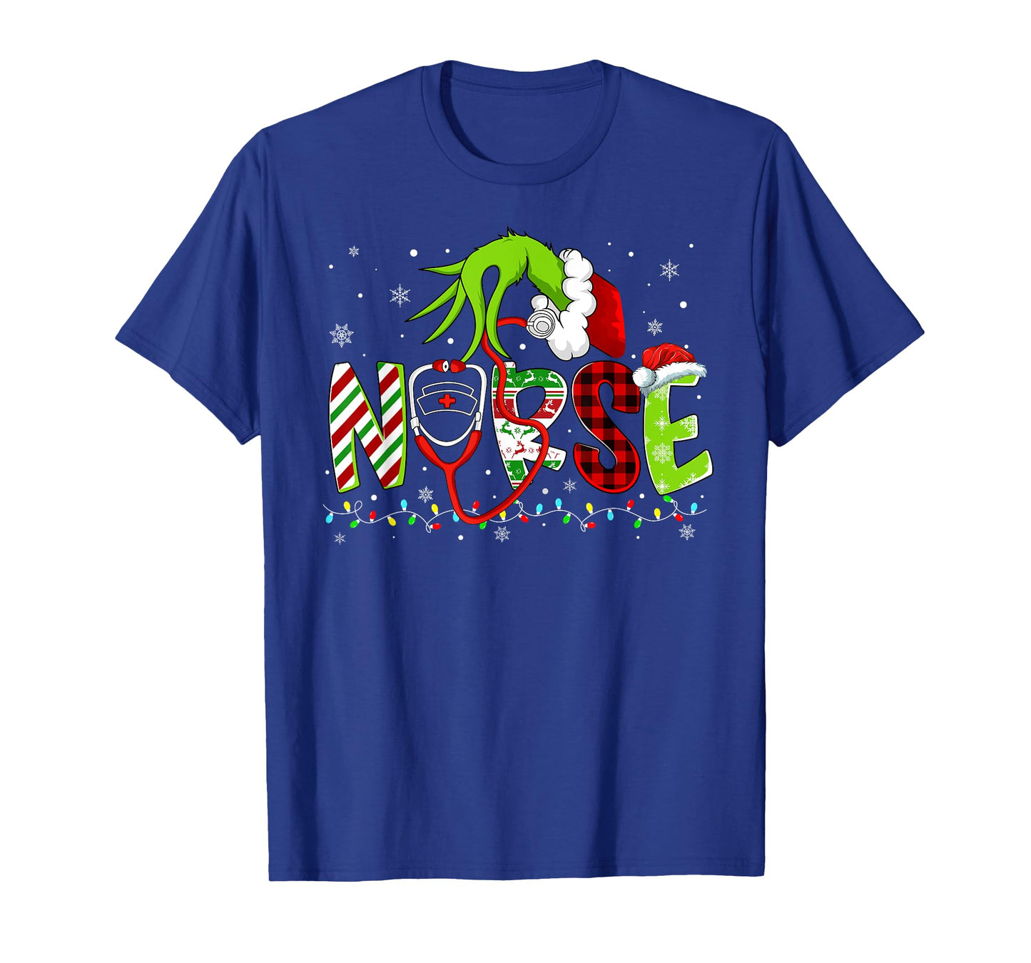 Nurse Funny Merry Christmas Stethoscope Lights Xmas Pajamas T-Shirt
