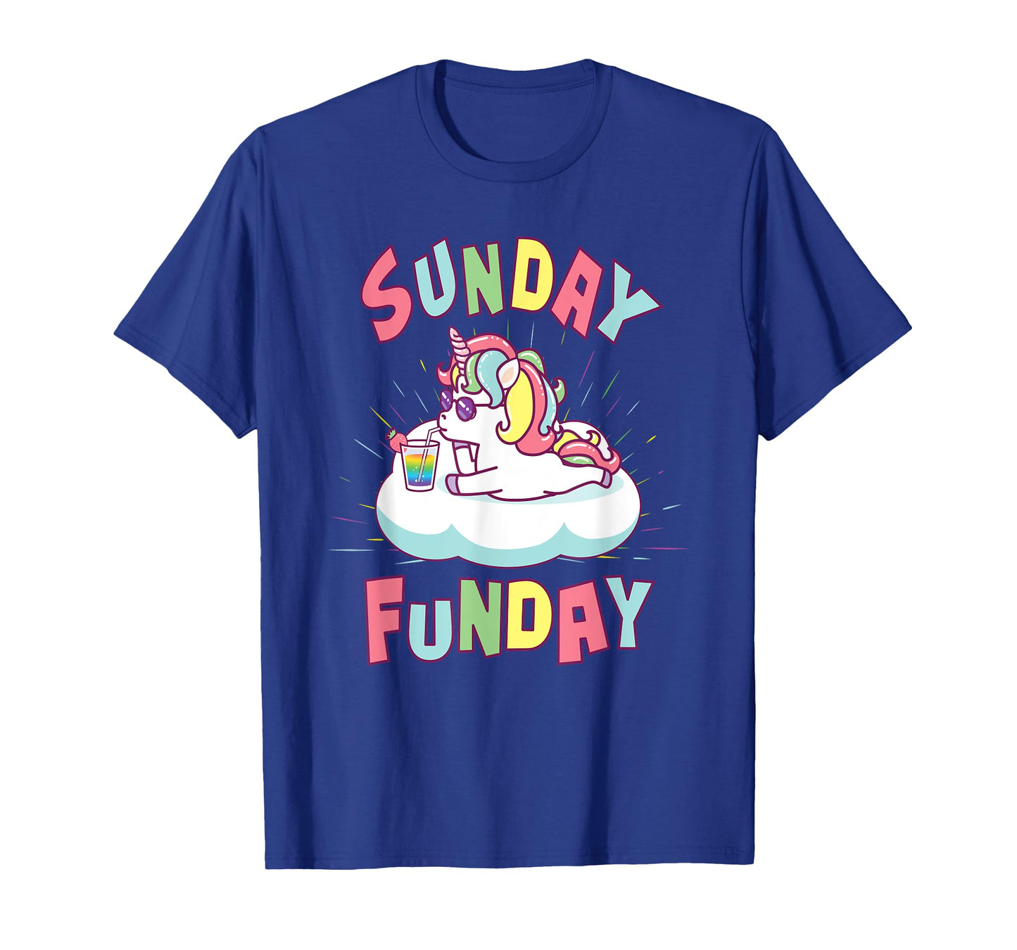 Sunday Funday Shirts Women Cute Unicorn Drinking Rainbow T-Shirt