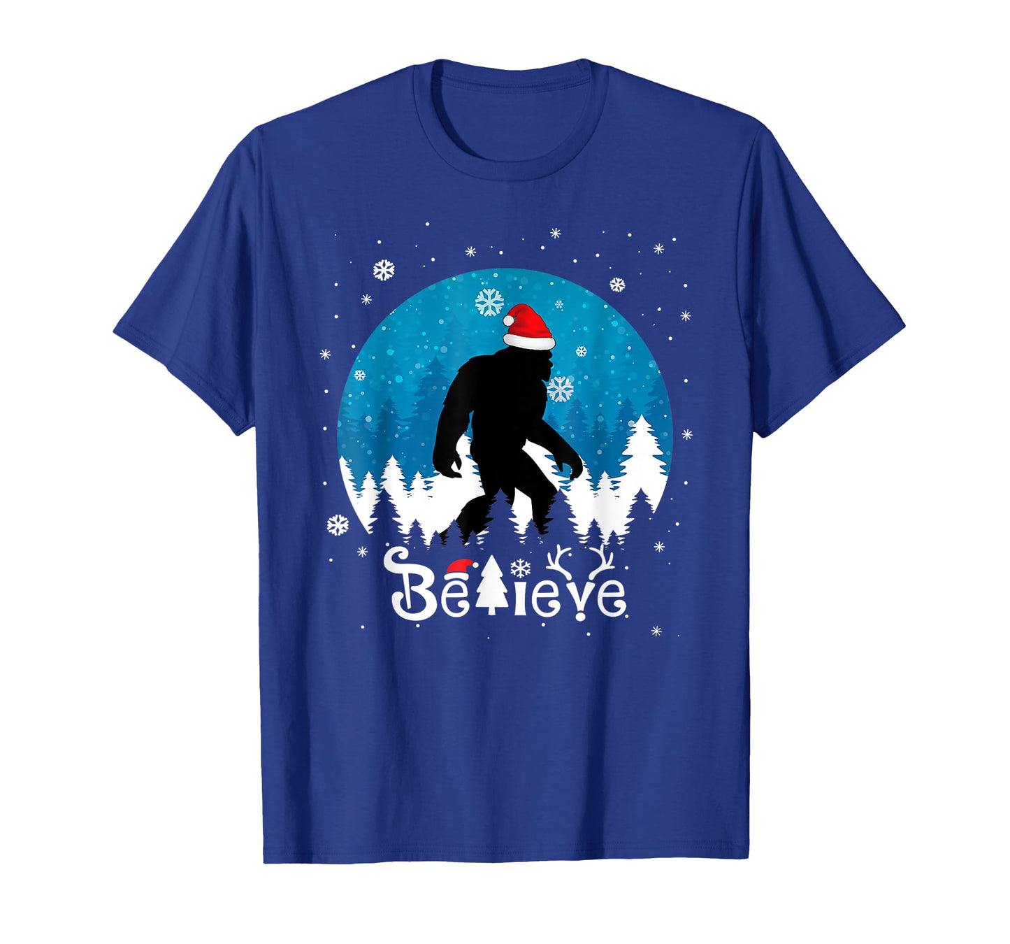 Funny Christmas Xmas Bigfoot Believe Sasquatch In Moon Light T-Shirt