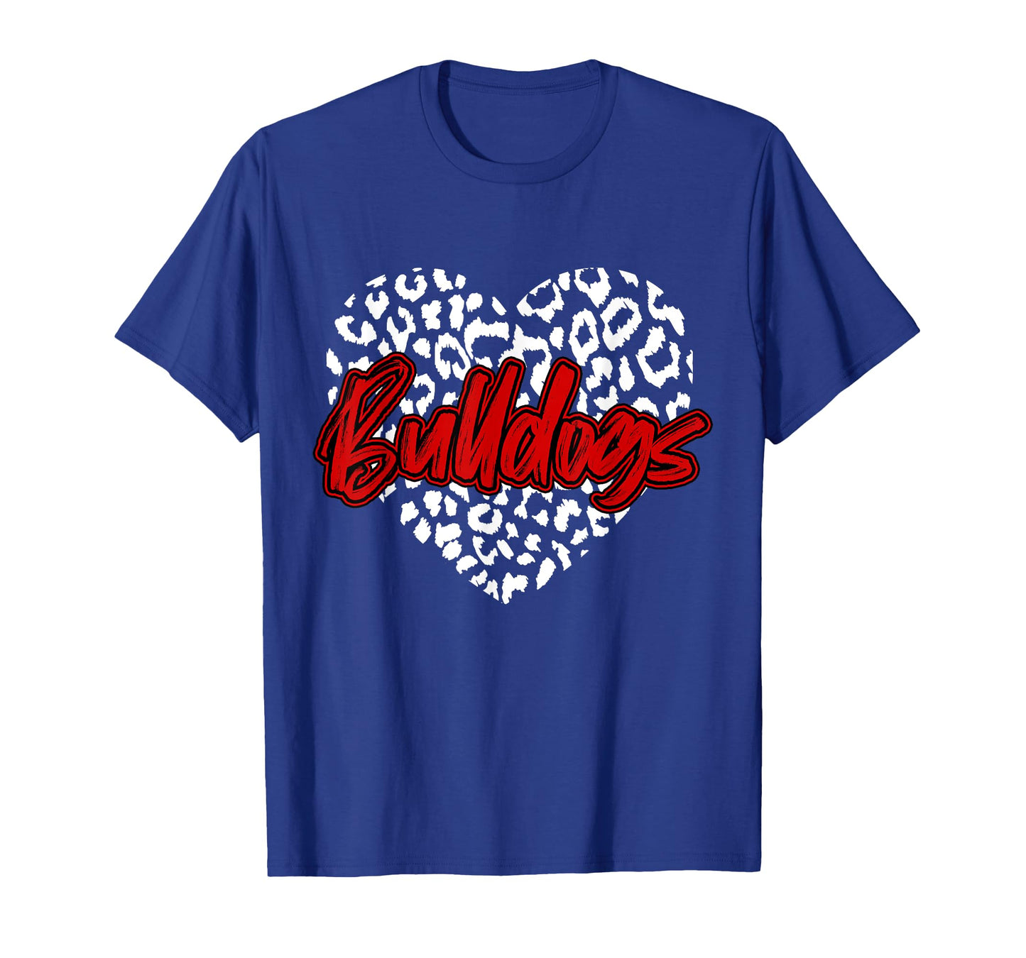 Bulldogs Red Cheetah Leopard Heart School Sports Team Spirit T-Shirt