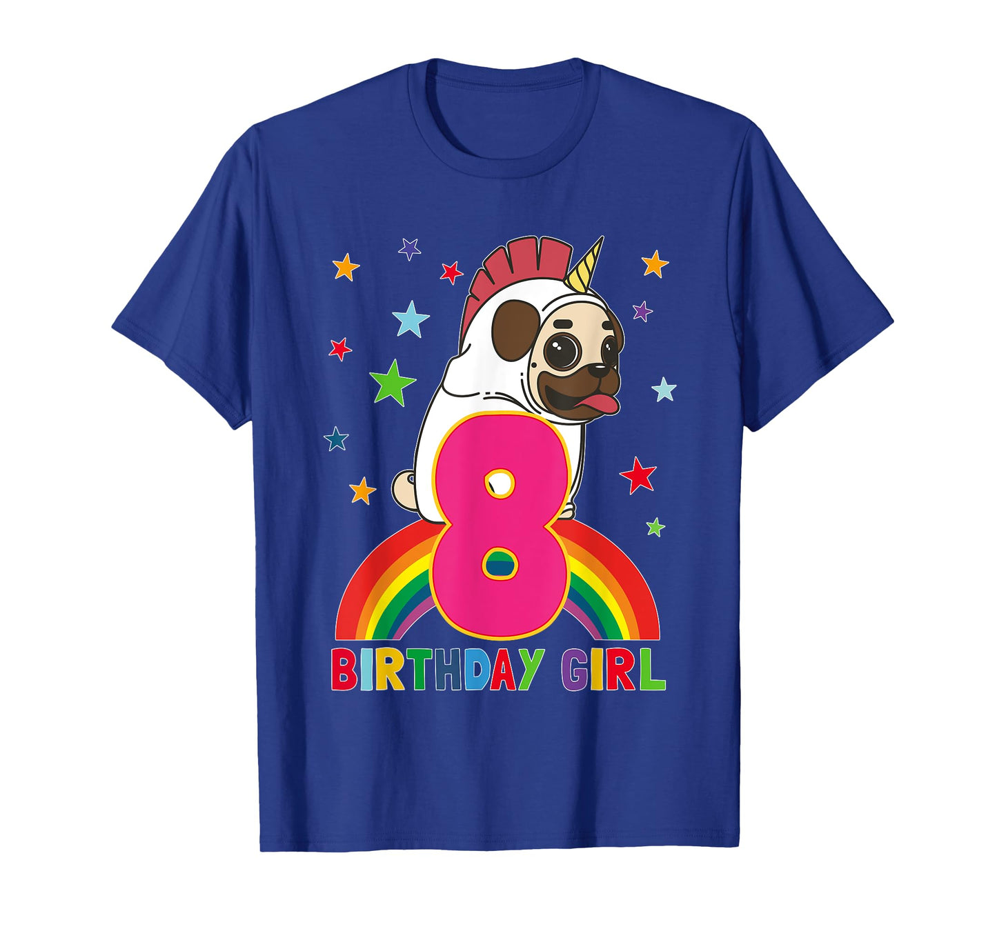 Pug 8th Birthday 8 Year Old Girl Unicorn Pugicorn Party Gift T-Shirt