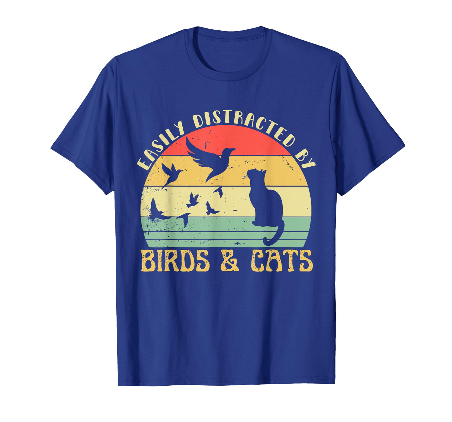 Retro Pet Cat Birds Lover Easily Distracted By Birds & Cats T-Shirt for Men Women Girls Kids