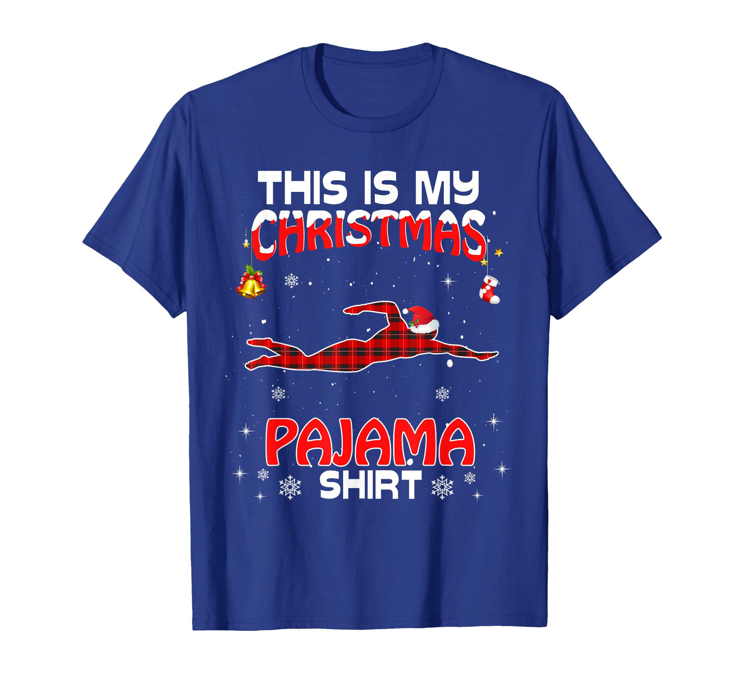 This Is My Christmas Pajama Shirt Red Plaid Swimming Xmas T-Shirt