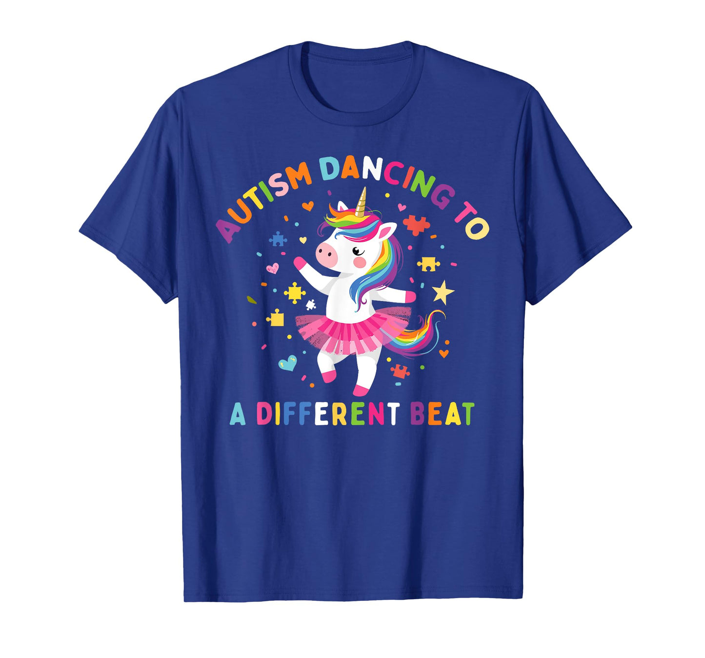 Autism Dancing To Be A Different Beat Unicorn Puzzle Piece T-Shirt