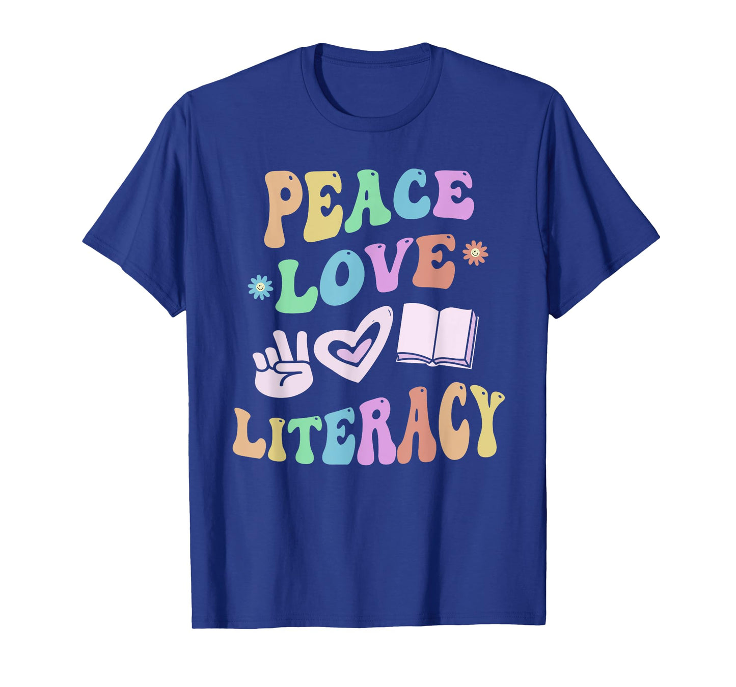 PEACE LOVE LITERACY Retro Reading Pink Groovy School T-Shirt