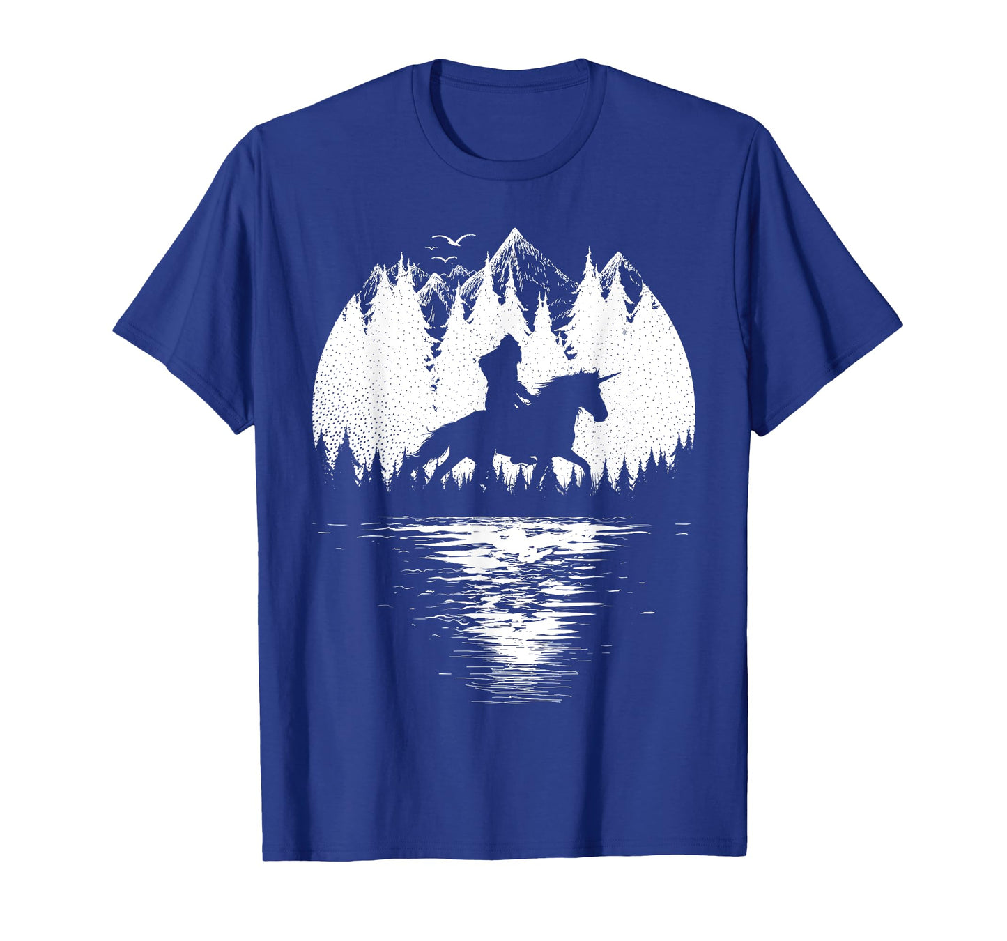 Bigfoot Riding Unicorn amidst Trees! Funny Sasquatch Unicorn T-Shirt