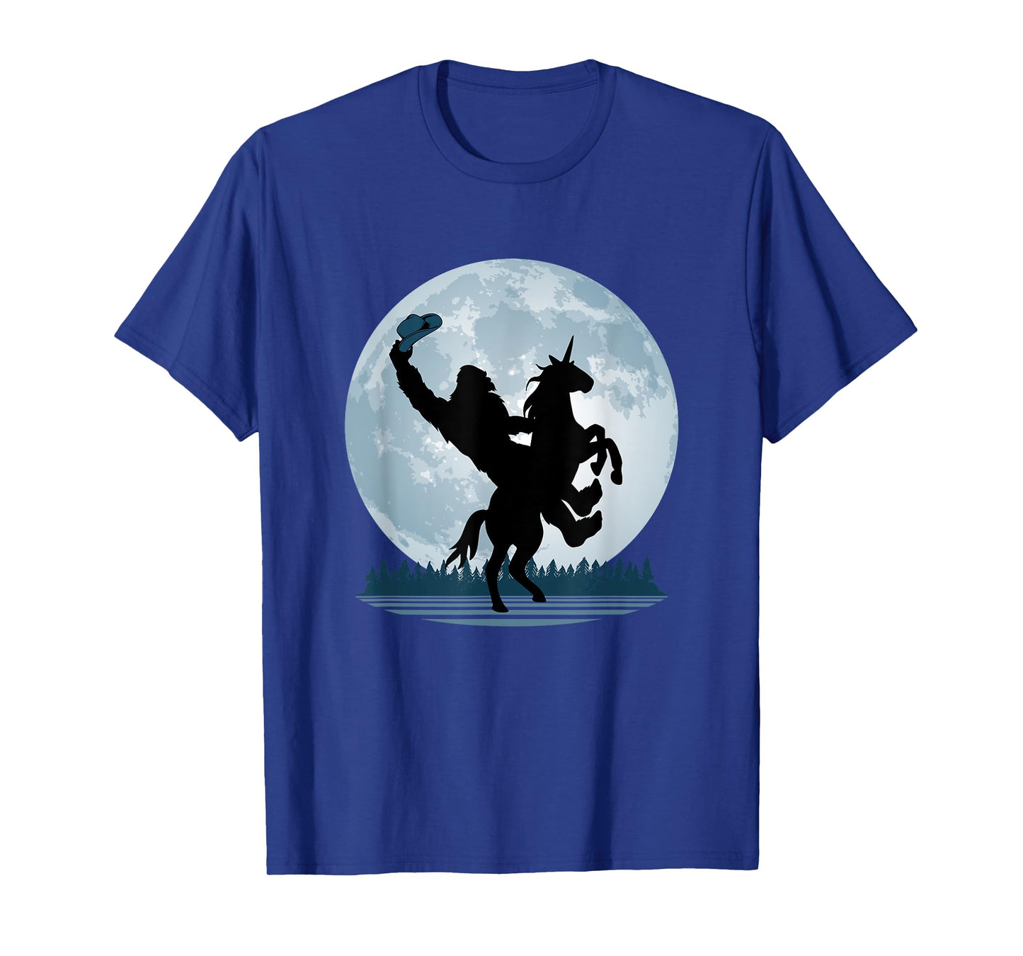 Cowboy Bigfoot on a Unicorn - Sasquatch Full Moon Forest T-Shirt