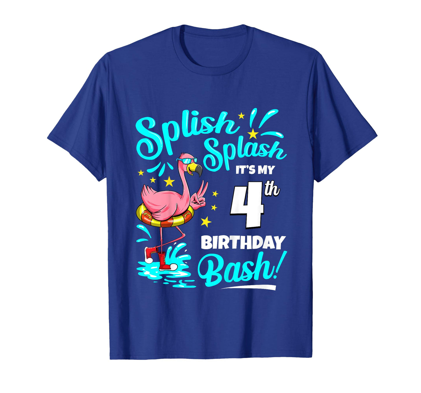 4th Birthday Flamingo 4 Years Old Pool Party Summer T-Shirt for Kids