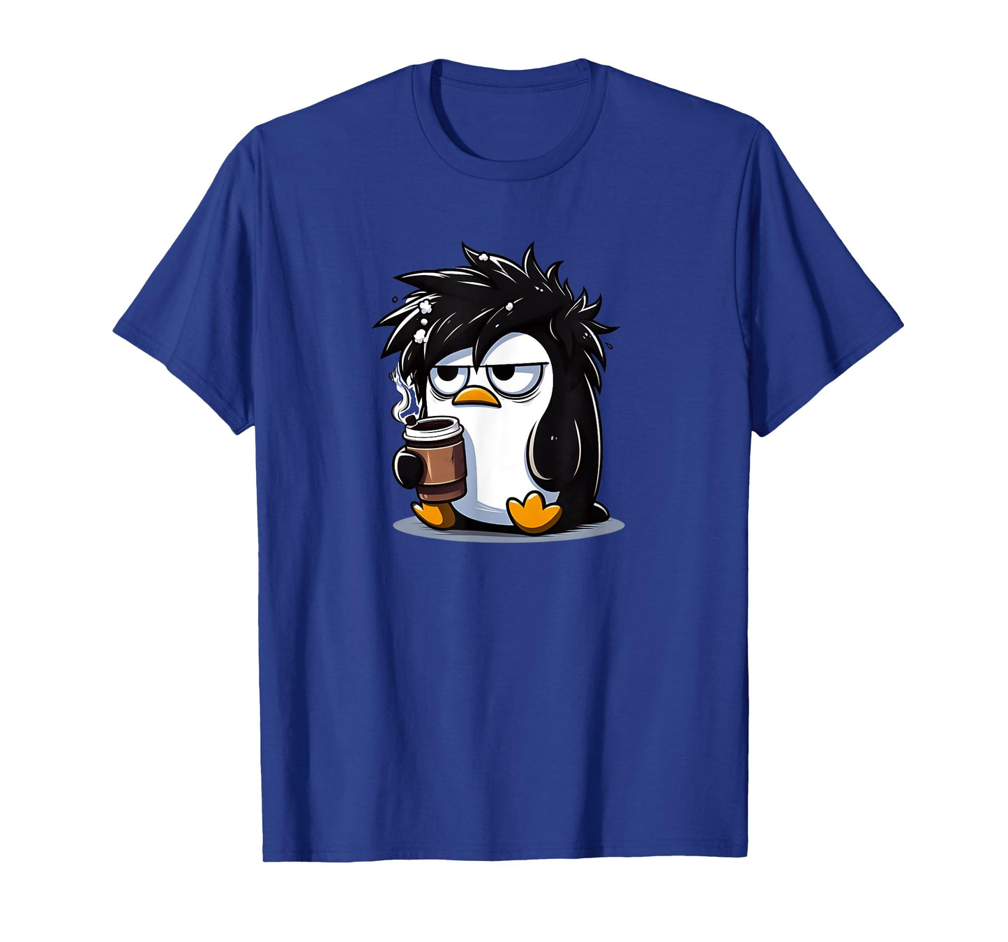 Funny Linux Tux Penguin Coffee Cartoon Grumpy Stressed T-Shirt