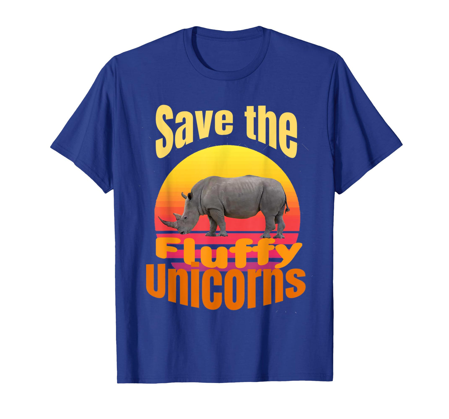 Funny retro sunset save the fluffy unicorns T-Shirt