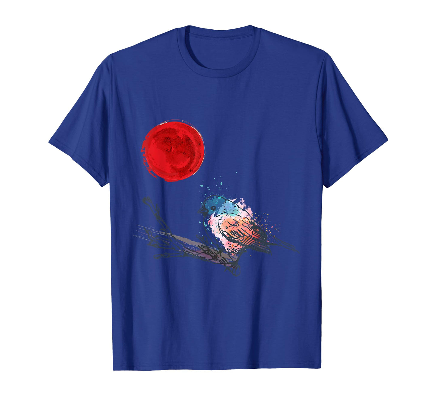 Murakami Birding Retro Colorful Bird Matching Red Moon Style T-Shirt