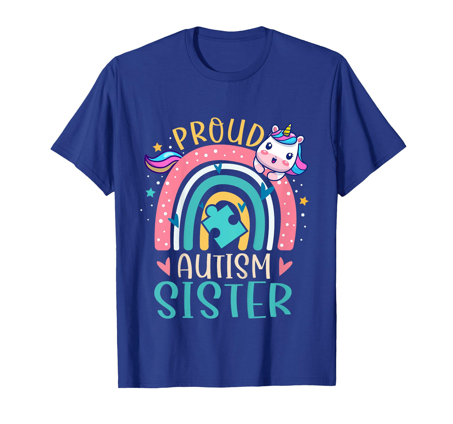 Kids Proud Autism Sister Awareness Cute Unicorn Rainbow Girls T-Shirt