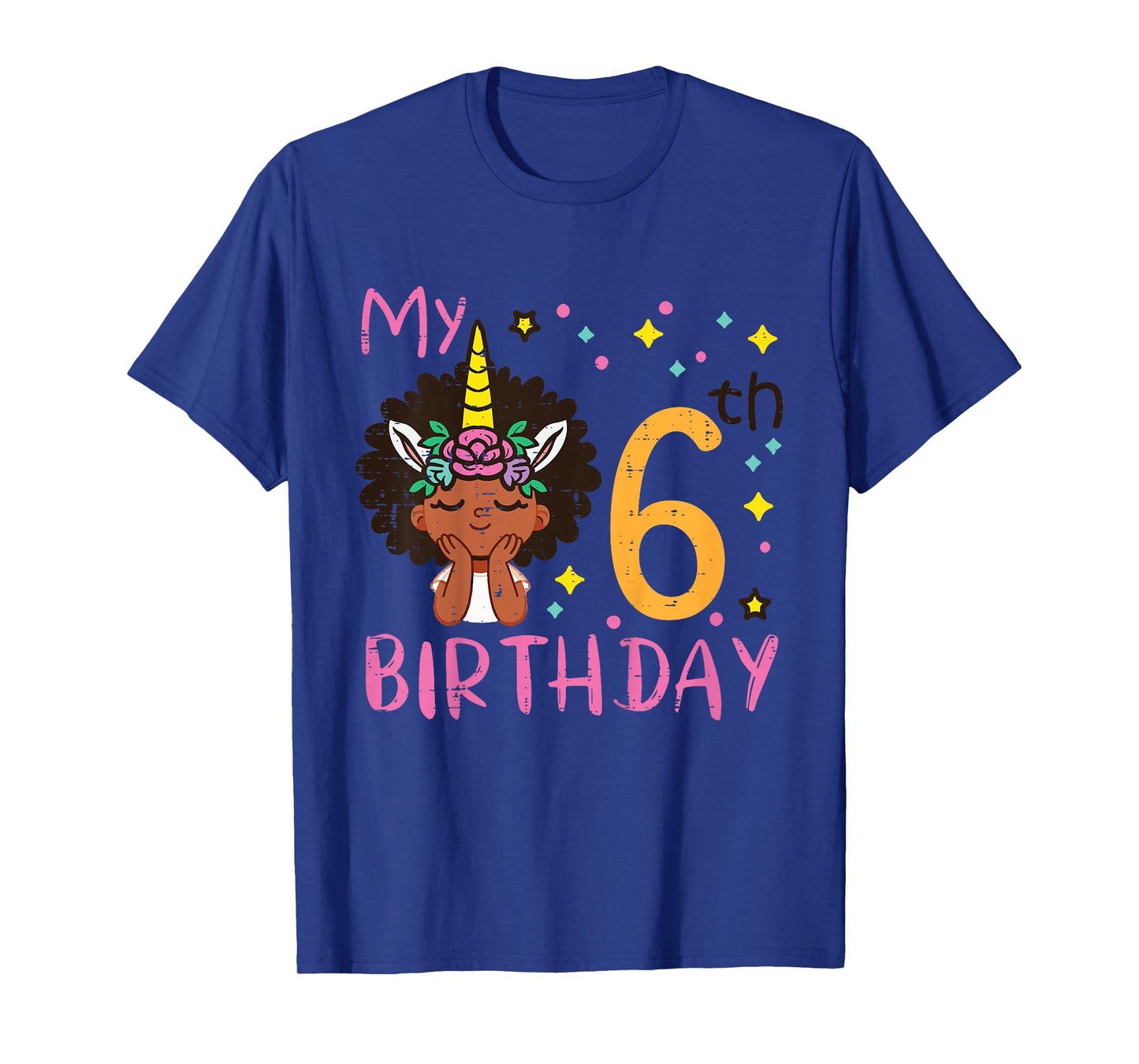 6th Birthday Afro Black Girl Unicorn 6 Year Old Bday Girls T-Shirt