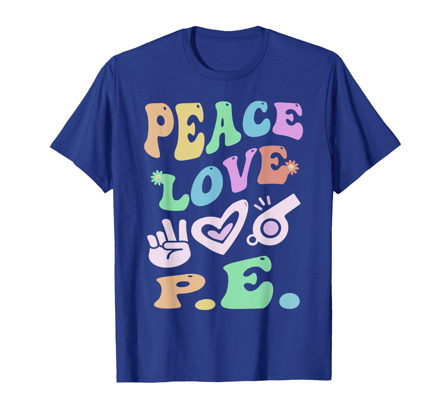 Retro PEACE LOVE P.E Gym Teacher Groovy School Phys Ed Girl T-Shirt