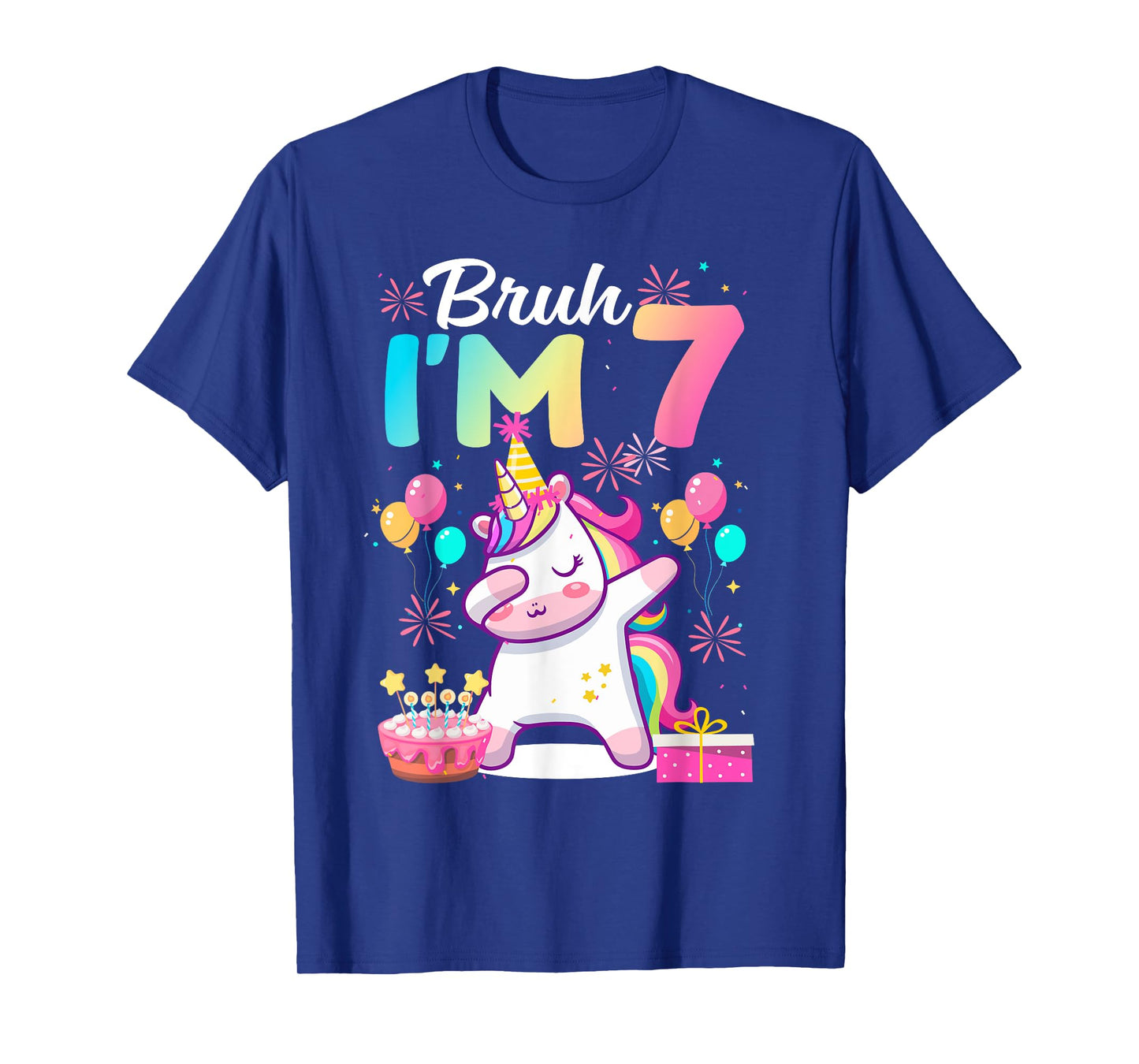 Bruh I'm 7 Years Old Girl 7th Birthday Dabbing Unicorn T-Shirt