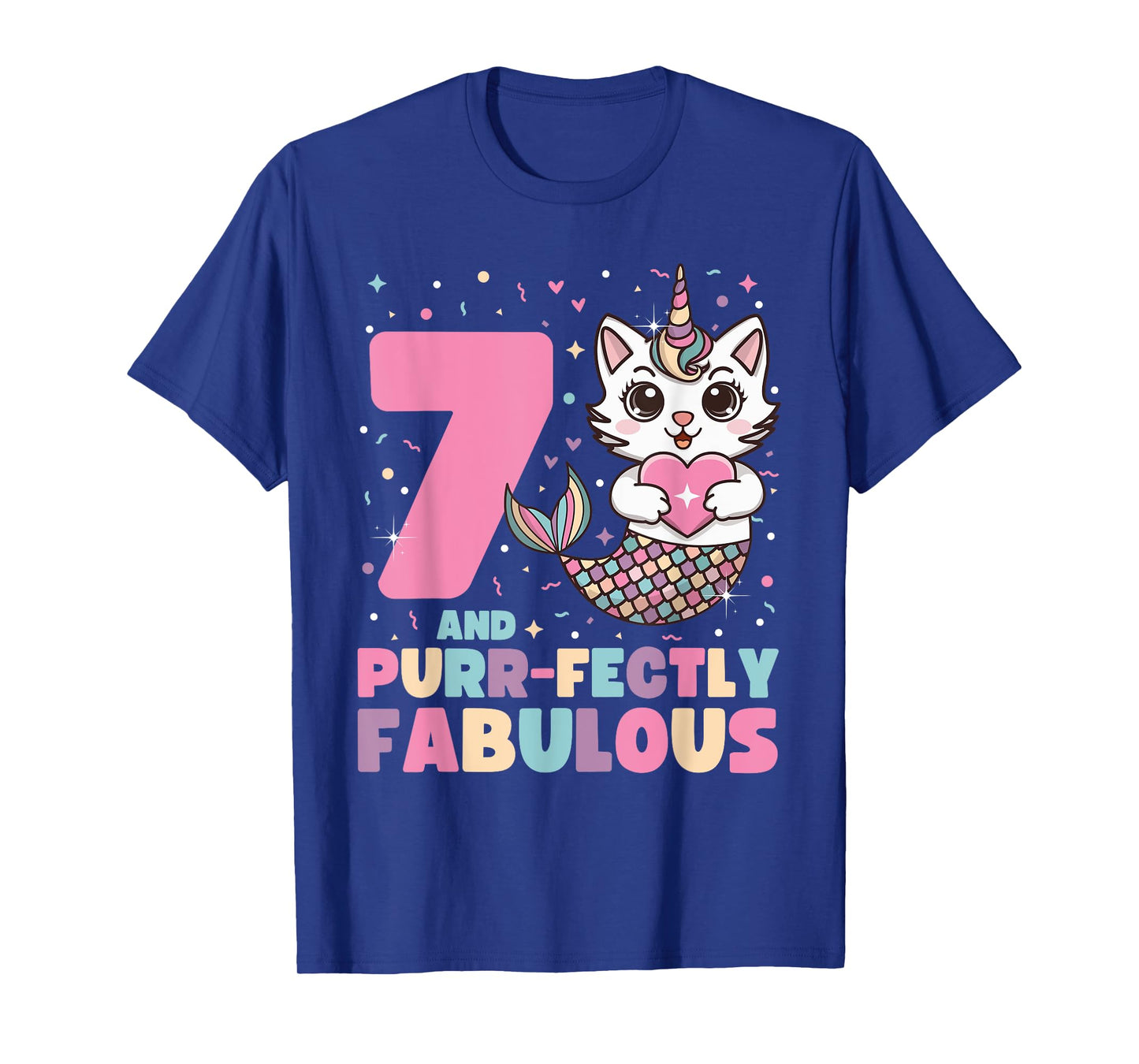 7th Birthday 7 Years Old Mermaid Unicorn Cat Girls Unicorn T-Shirt