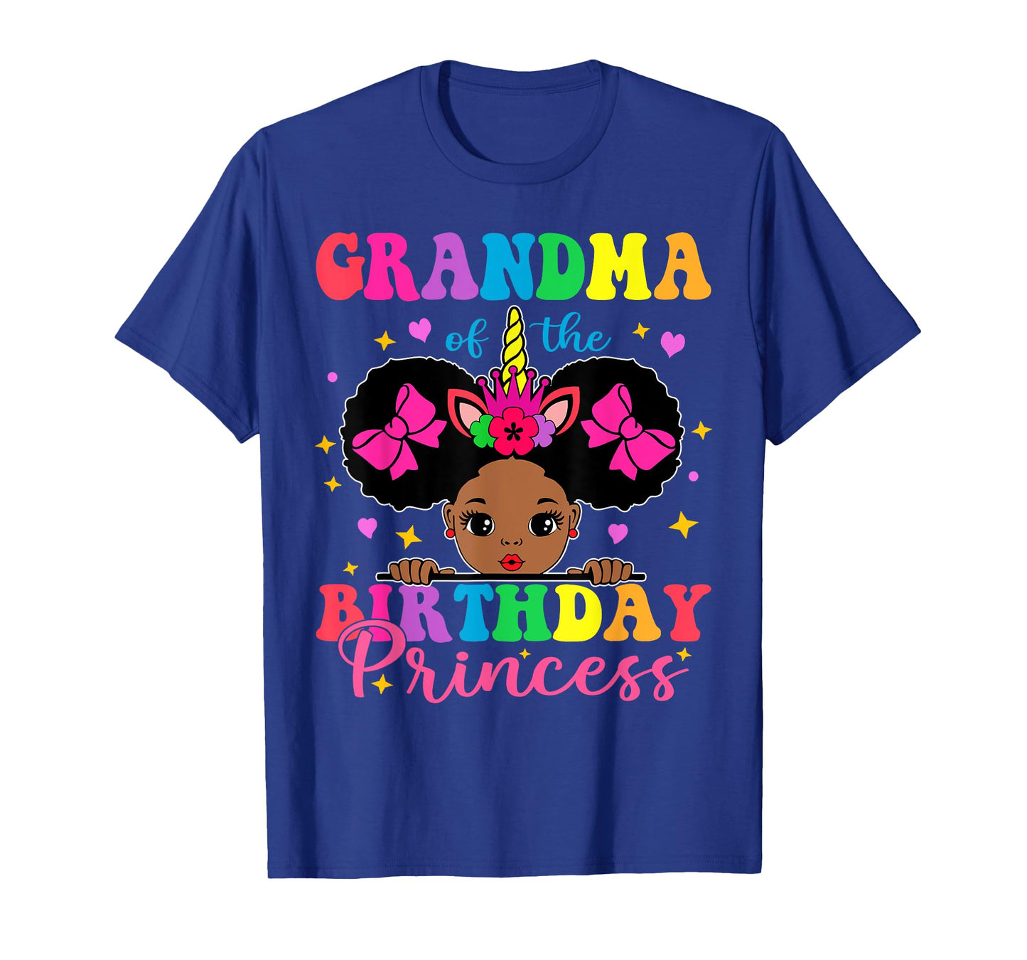 Grandma of The Birthday Girl Princess Afro Melanin Unicorn T-Shirt