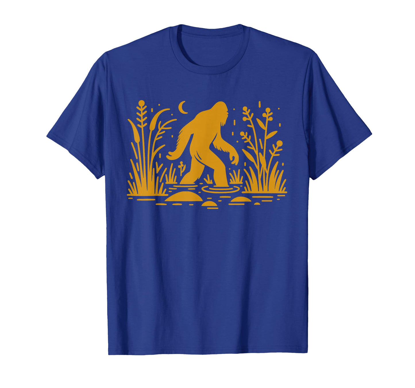 Retro Gold Bigfoot Walking In A Swamp Skunk Ape T-Shirt