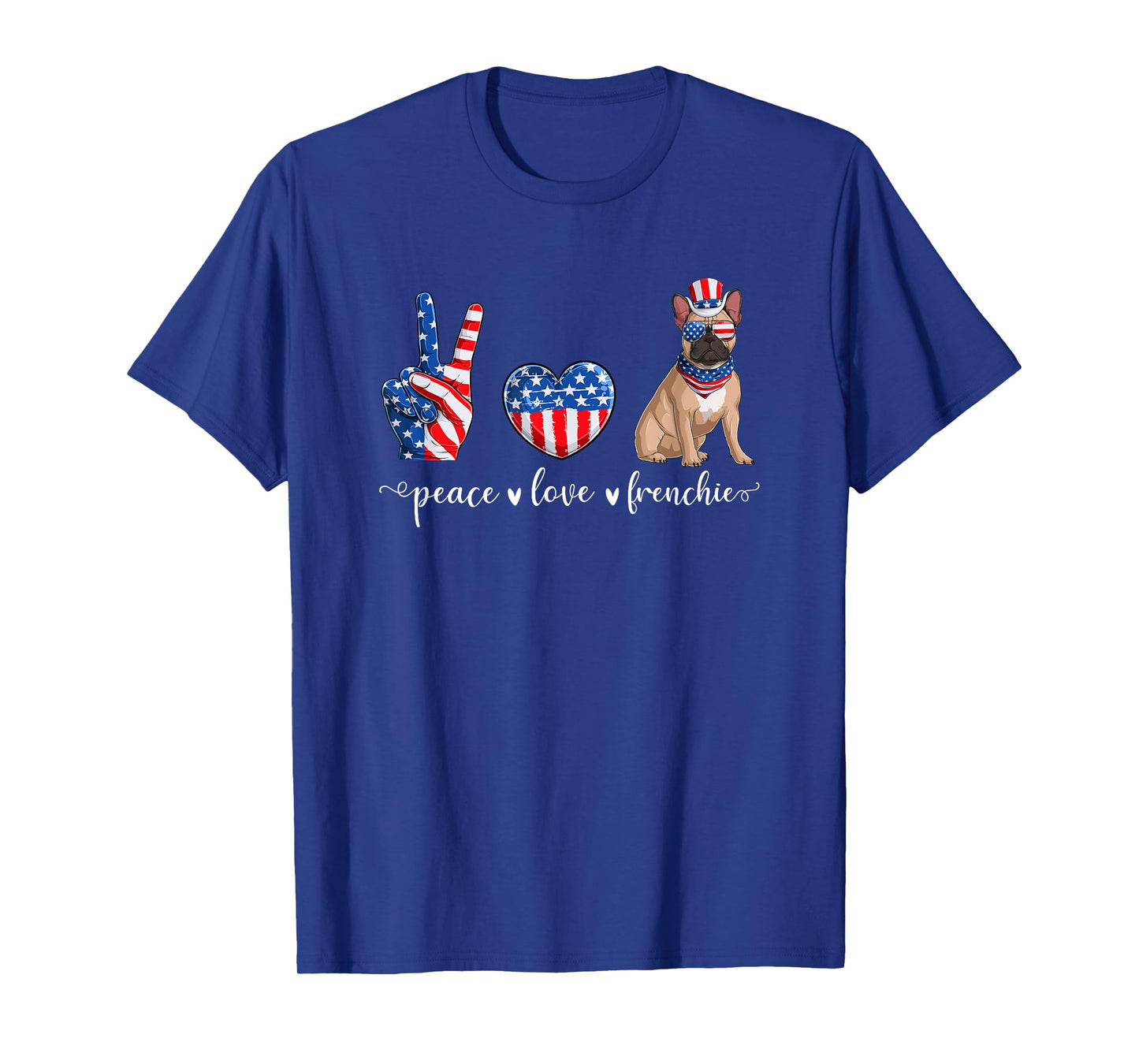 Peace Love Frenchie Patriotic US Flag 4th July T-Shirt