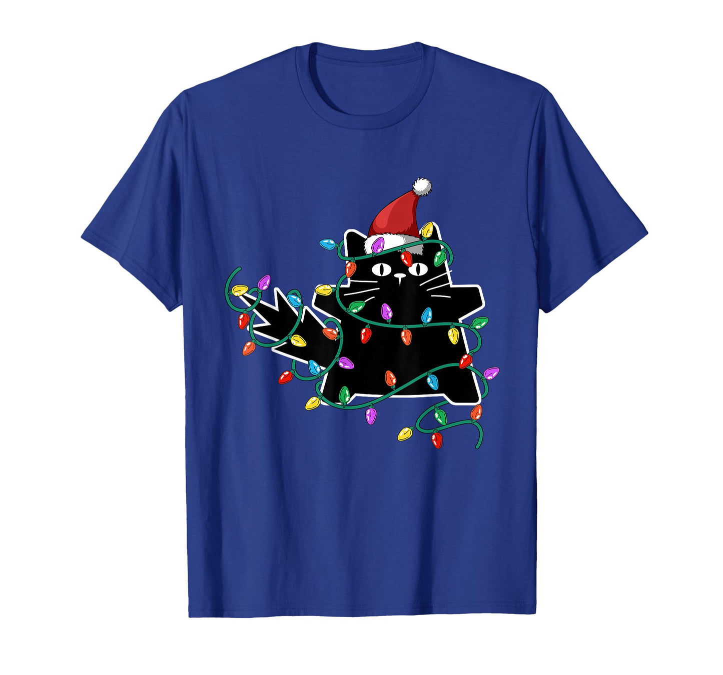 Black Cat Christmas Tree Lights Funny Santa Kitten T-Shirt