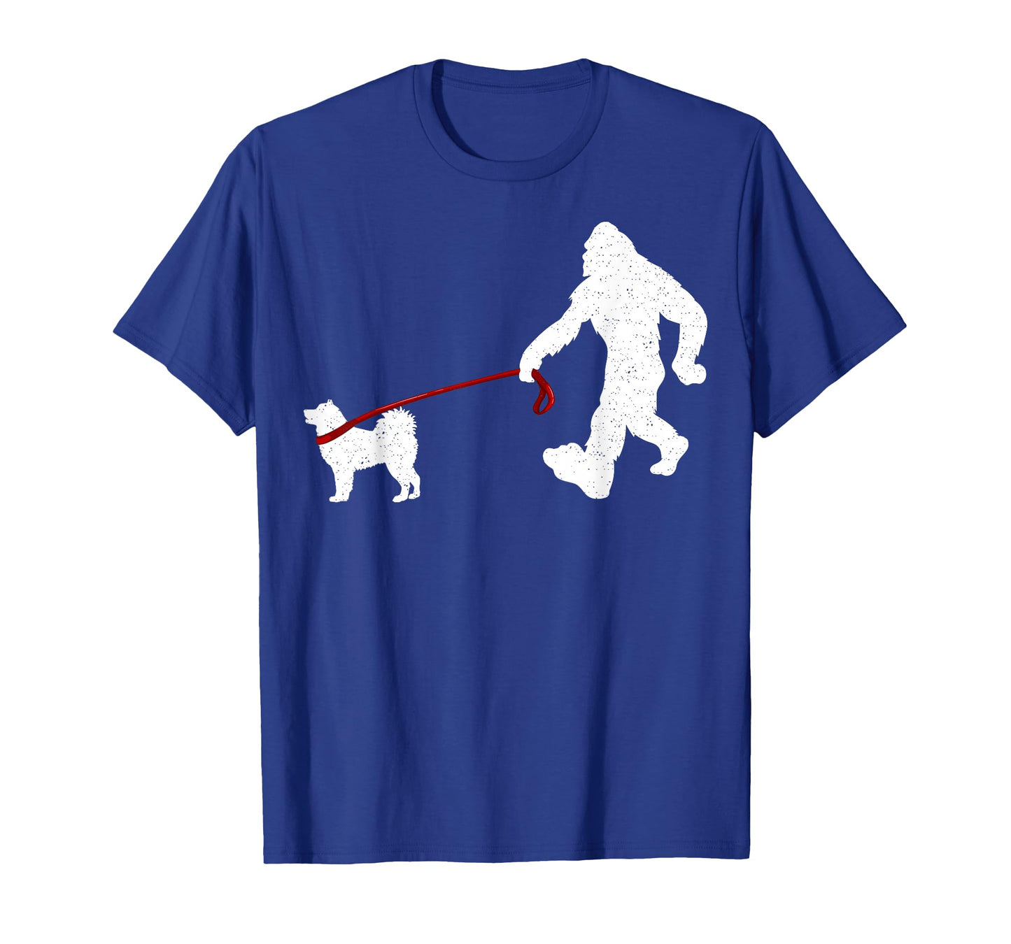 Funny Bigfoot Walking with Alaskan Malamute Dog Lover T-Shirt