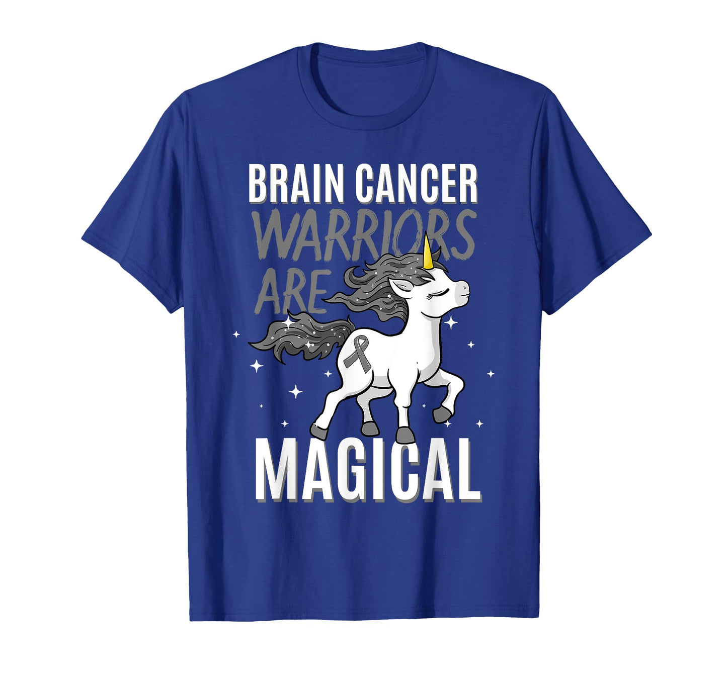 Brain Cancer Warrior Magical Unicorn Grey Ribbon Metastasis T-Shirt
