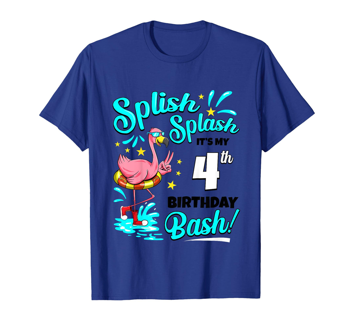 4th Birthday Flamingo 4 Years Old Pool Party Summer Girls Kids T-Shirt