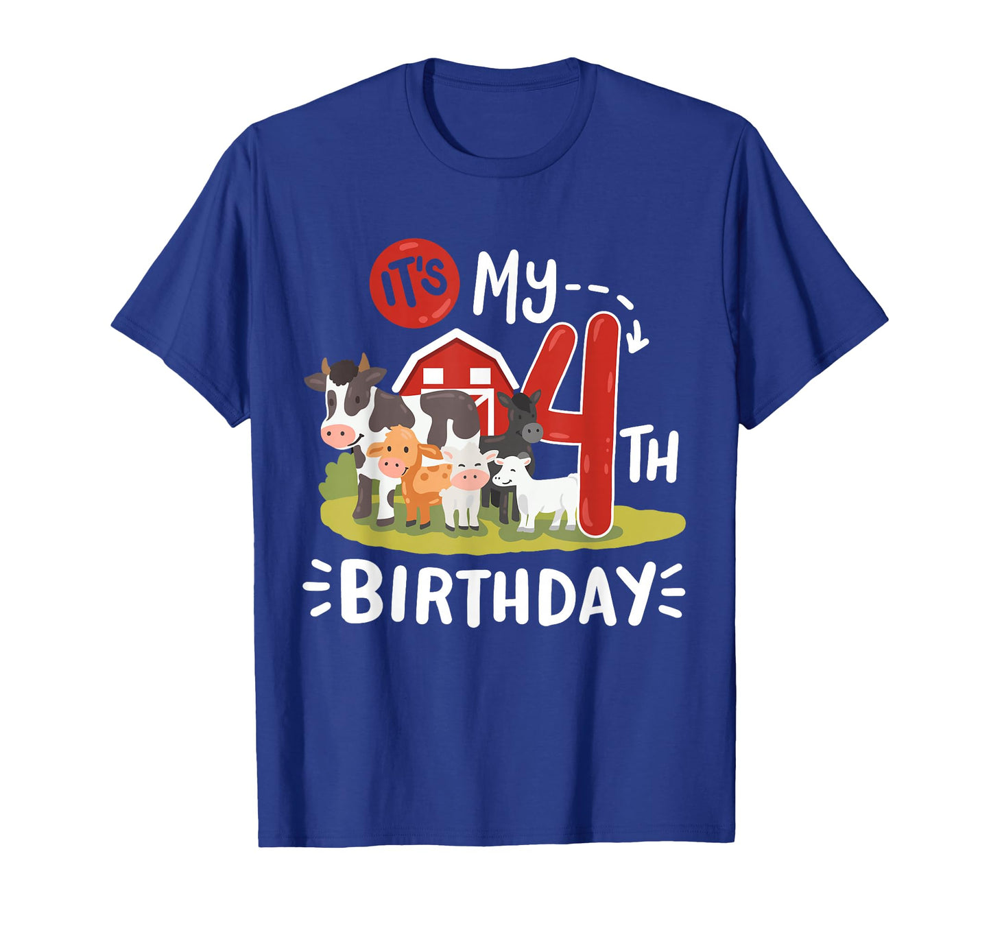 Farm Animals Its My 4th Birthday Bday Party 4 Years Old Kids T-Shirt