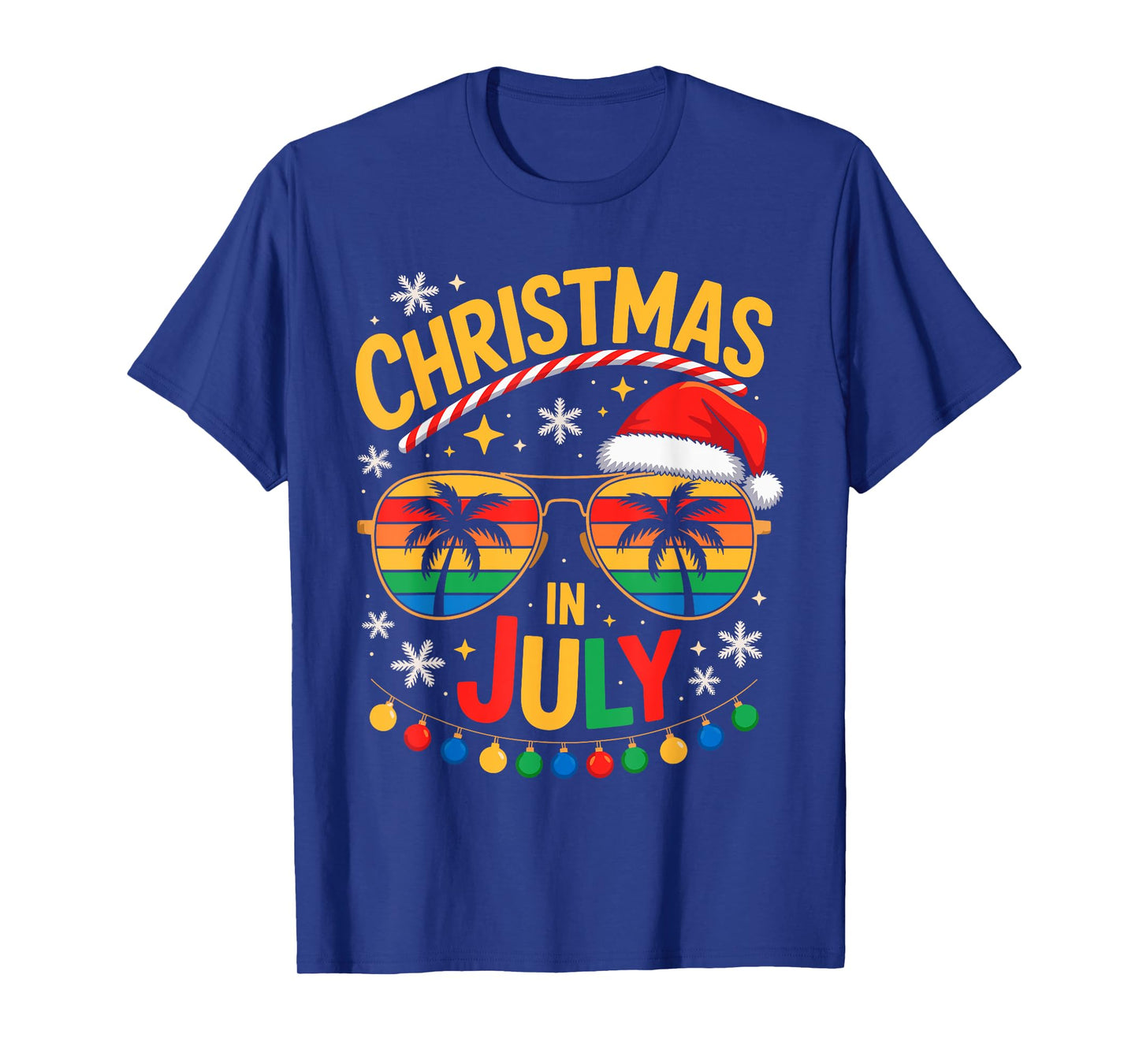 Santa Claus Hat Sunglasses Beach Outfit Christmas in July T-Shirt