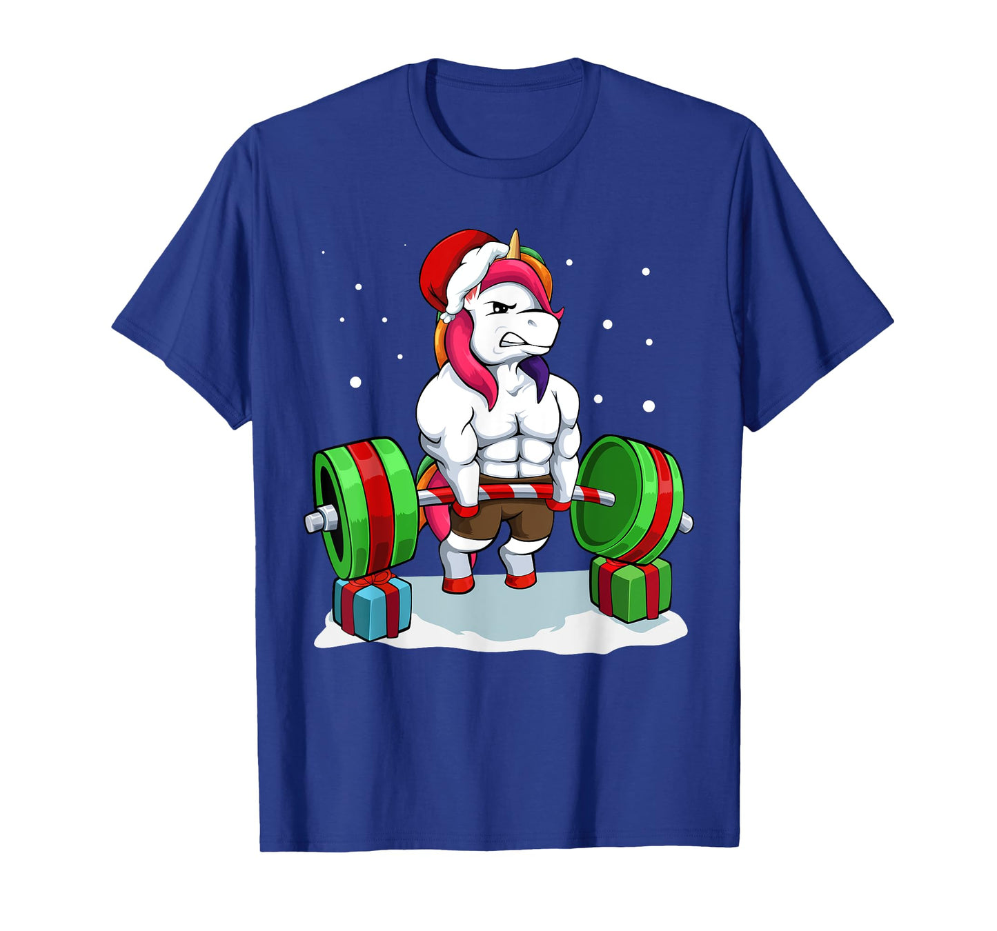 Unicorn Lifting Weights Christmas Pj Deadlift Gym Workout T-Shirt