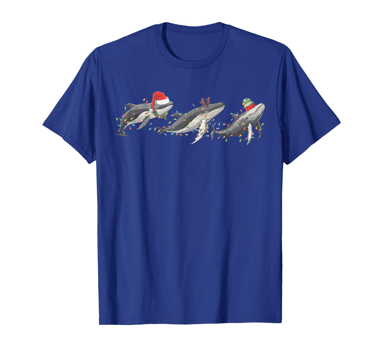 Whale Santa Hat Christmas Lights Reindeer Ocean Whales Lover T-Shirt