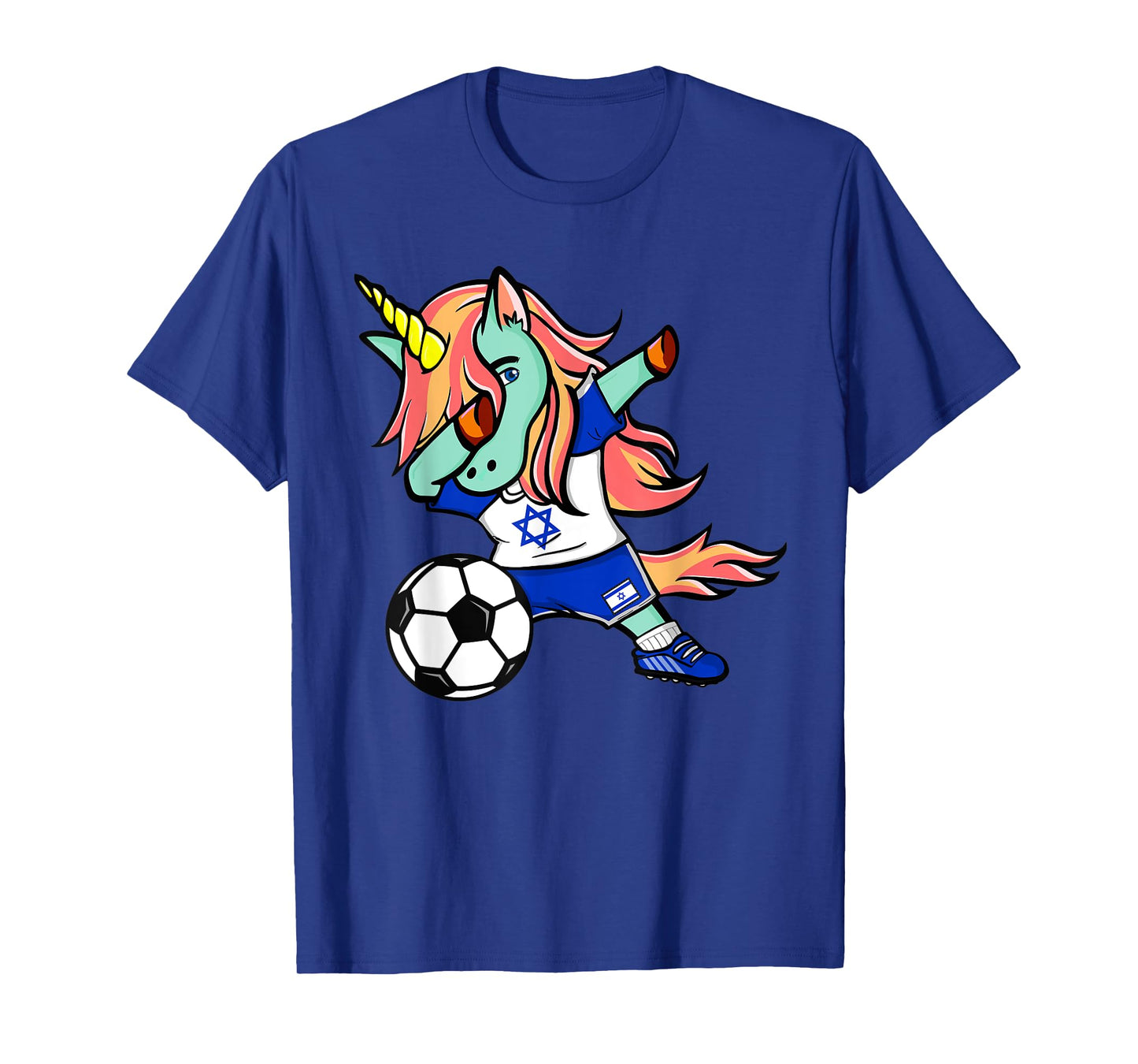 Funny Dabbing Unicorn Israel Football - Israeli Flag Soccer T-Shirt