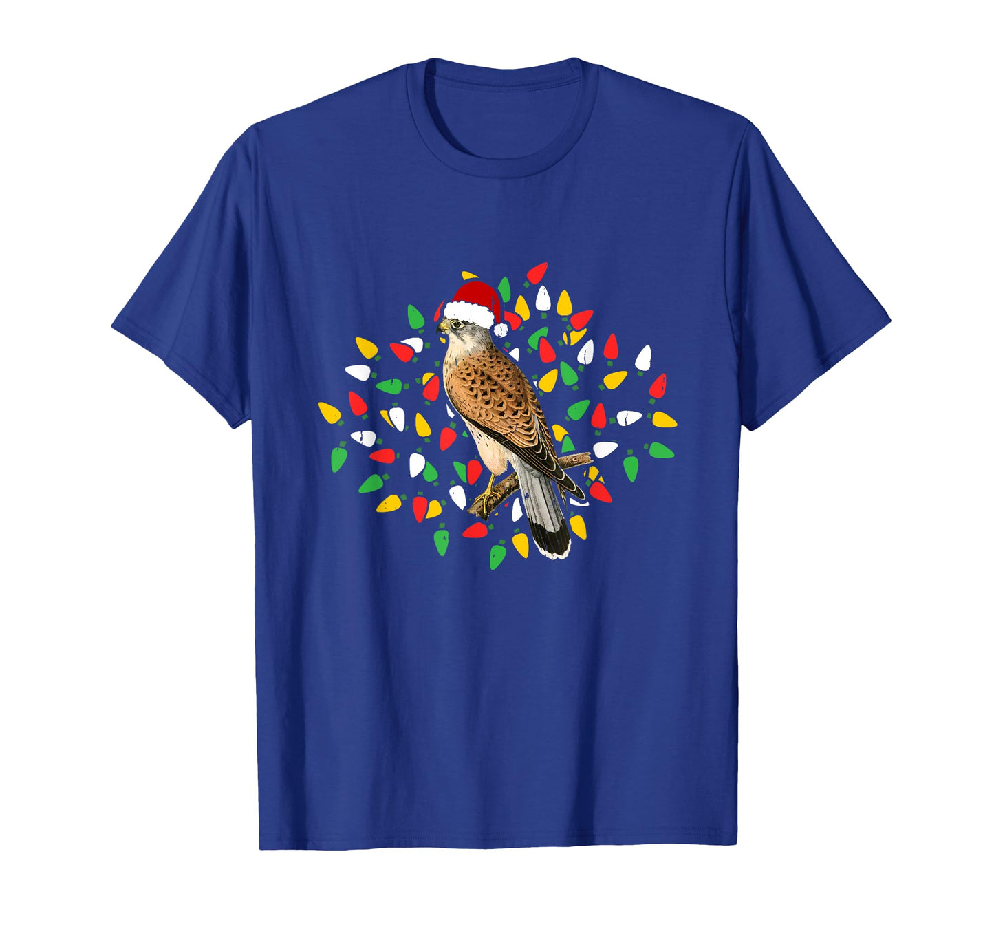 Holiday Xmas Lighting Santa Hat Red Shouldered Hawk Bird T-Shirt