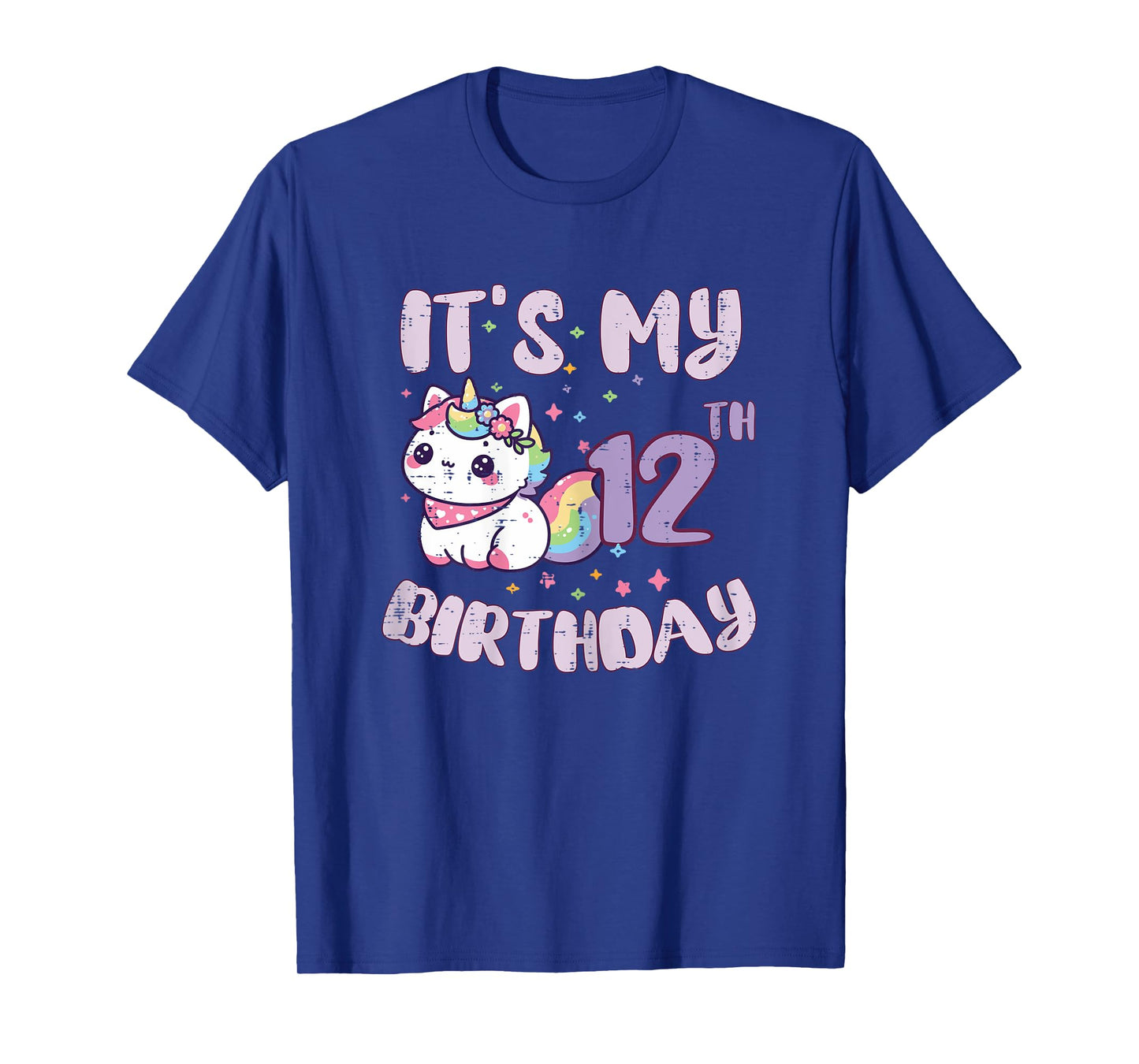 Its My 12th Birthday Unicorn Cat 12 Year Old Bday Girls Kids T-Shirt