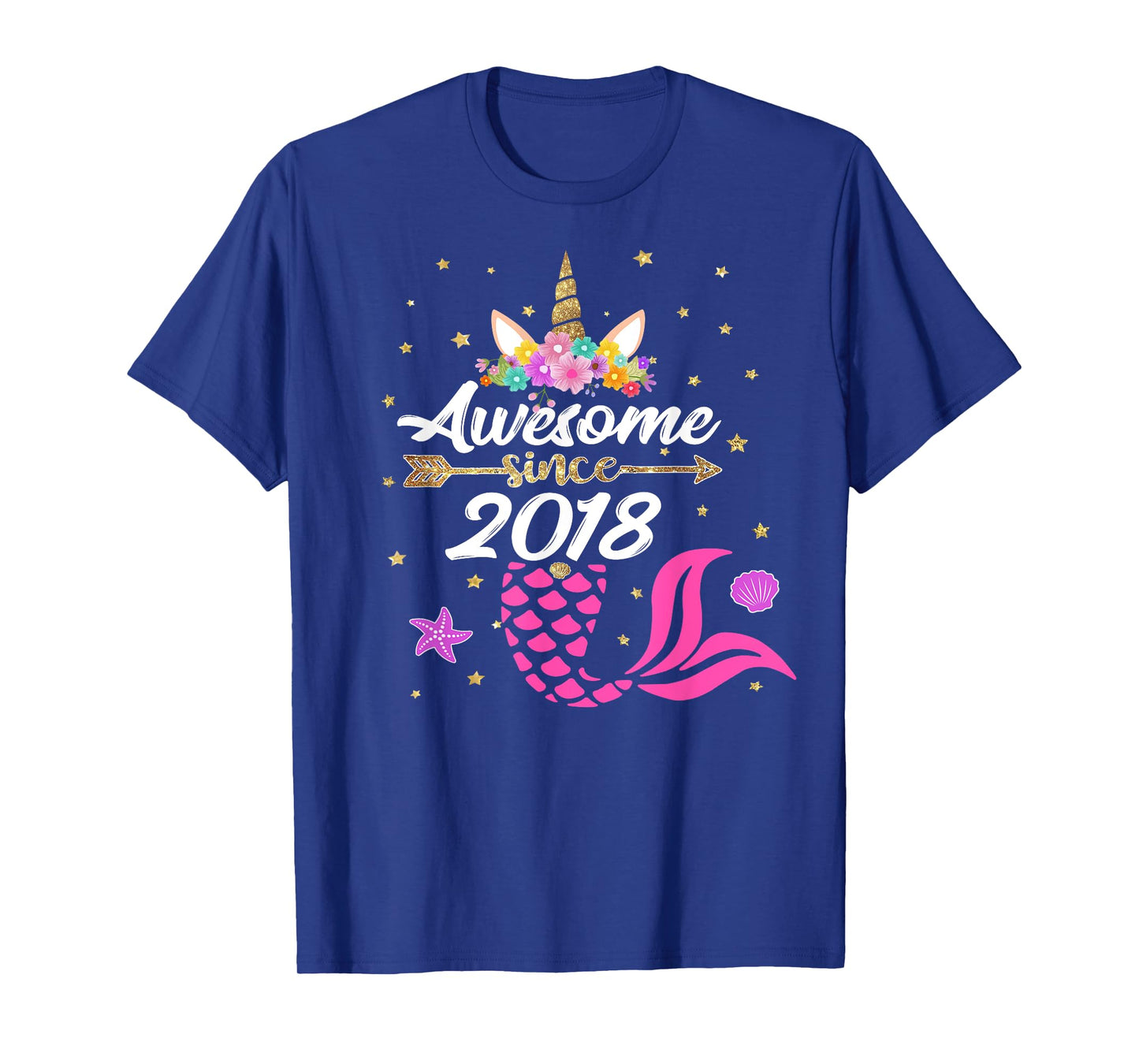 Unicorn Shirt Mermaid Birthday - Awesome Since 2018 B-day T-Shirt