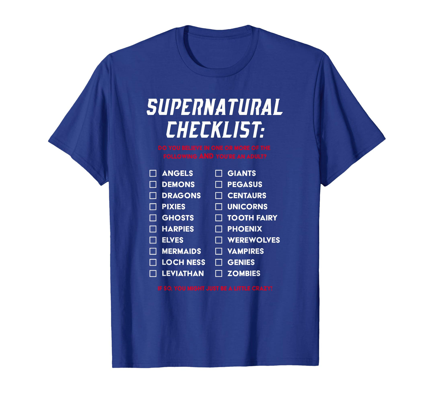 Supernatural Funny Gifts Black Supernatural Checklist T-Shirt Gift T-Shirt