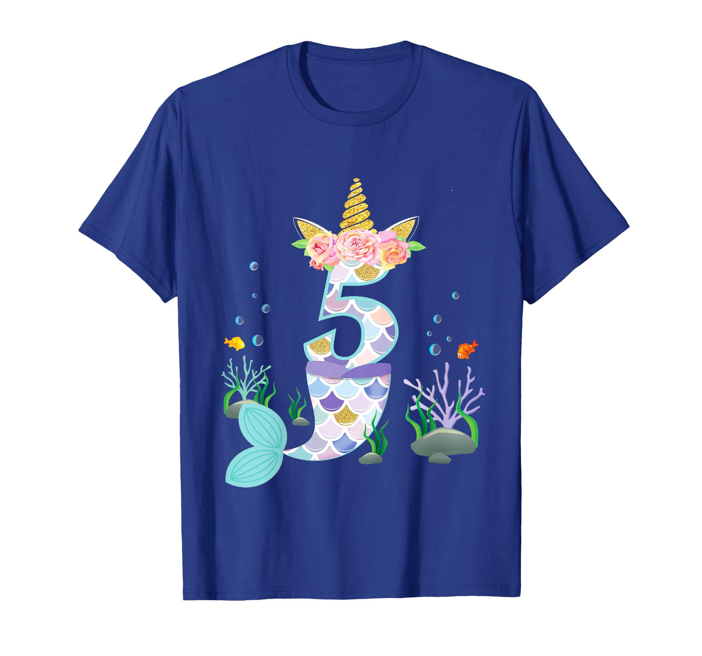 5 Year Old Unicorn Mermaid Birthday Theme Tail Girl 5th Gift T-Shirt