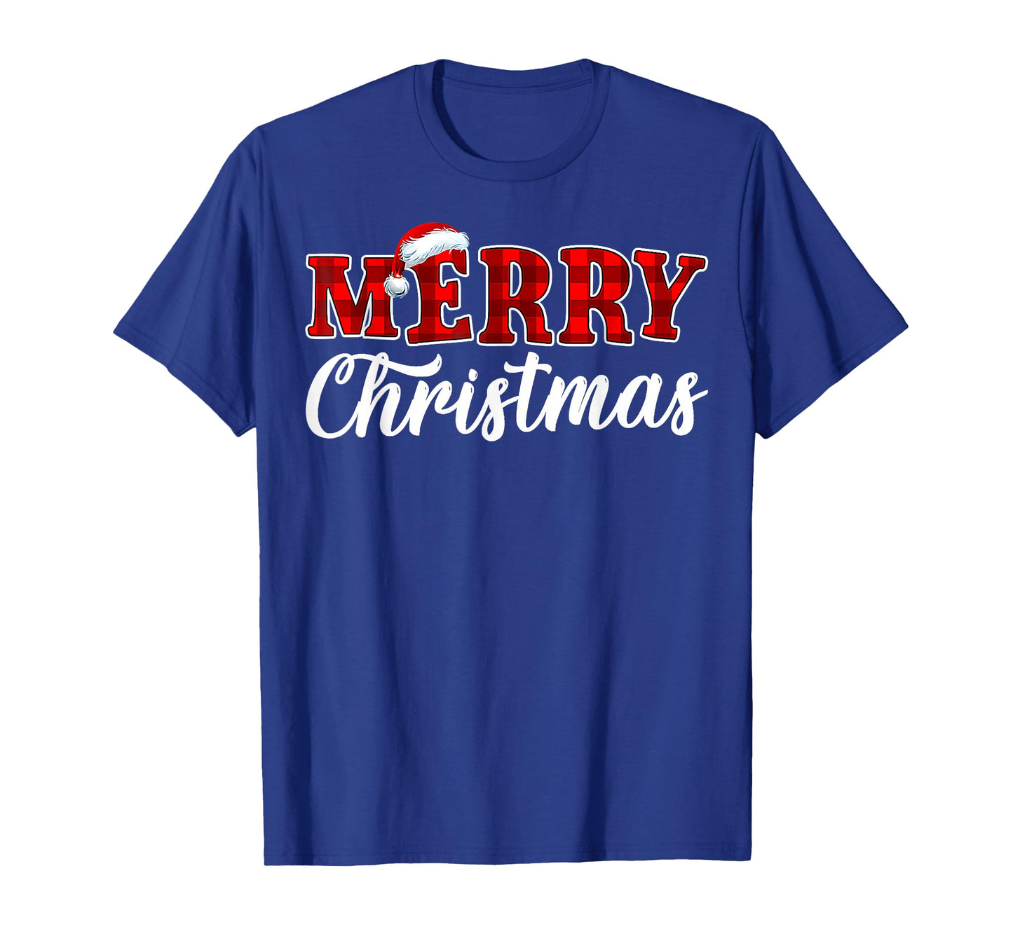Merry Christmas Buffalo Plaid Red Santa Hat Xmas Pajamas T-Shirt