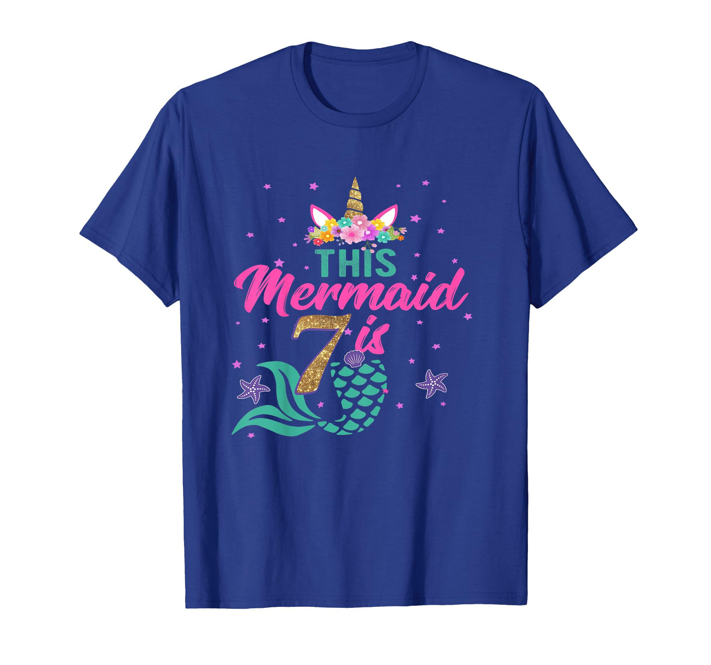 Kids 7th Birthday Girl Unicorn Shirt Mermaid Tail 7 Years Old T-Shirt