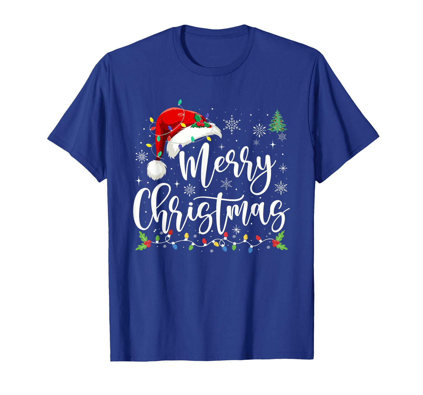 Merry Christmas Lights Red Santa Hat Xmas Family Men Women T-Shirt