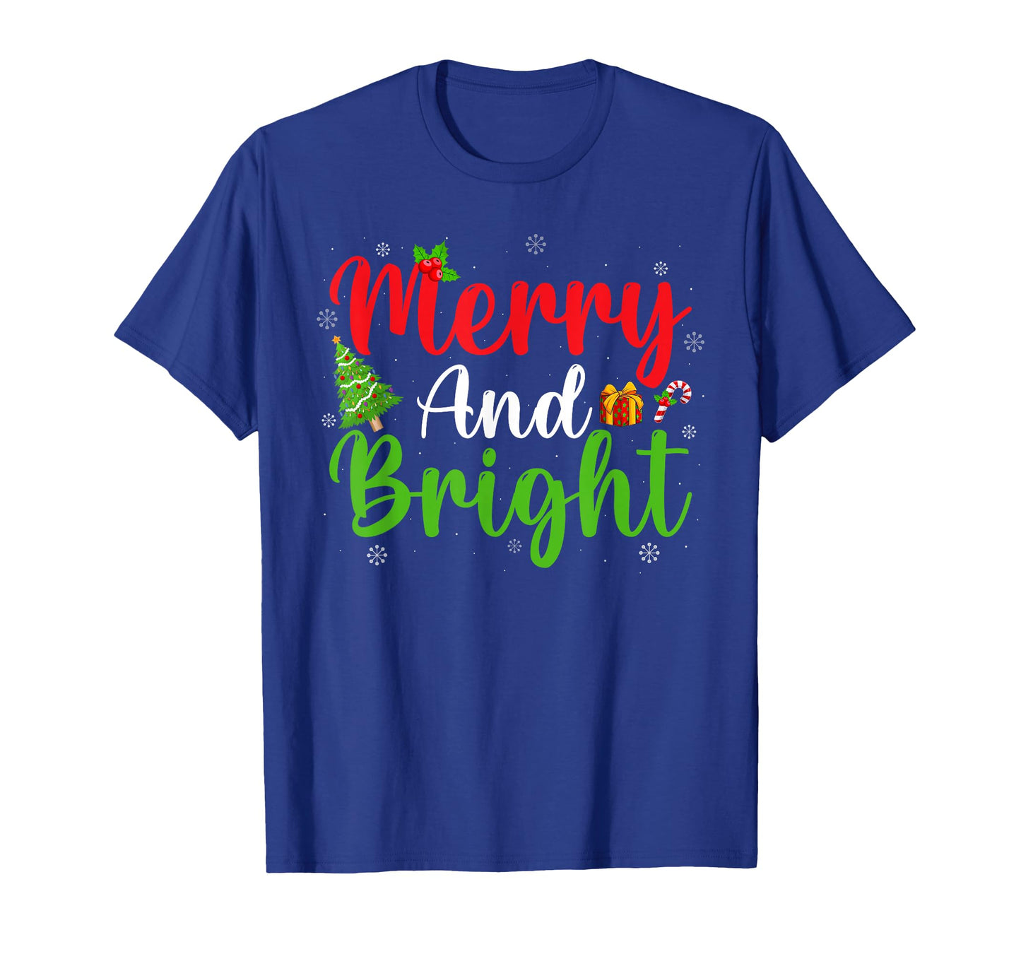 Merry and Bright Xmas Lights Family Men Women Christmas T-Shirt
