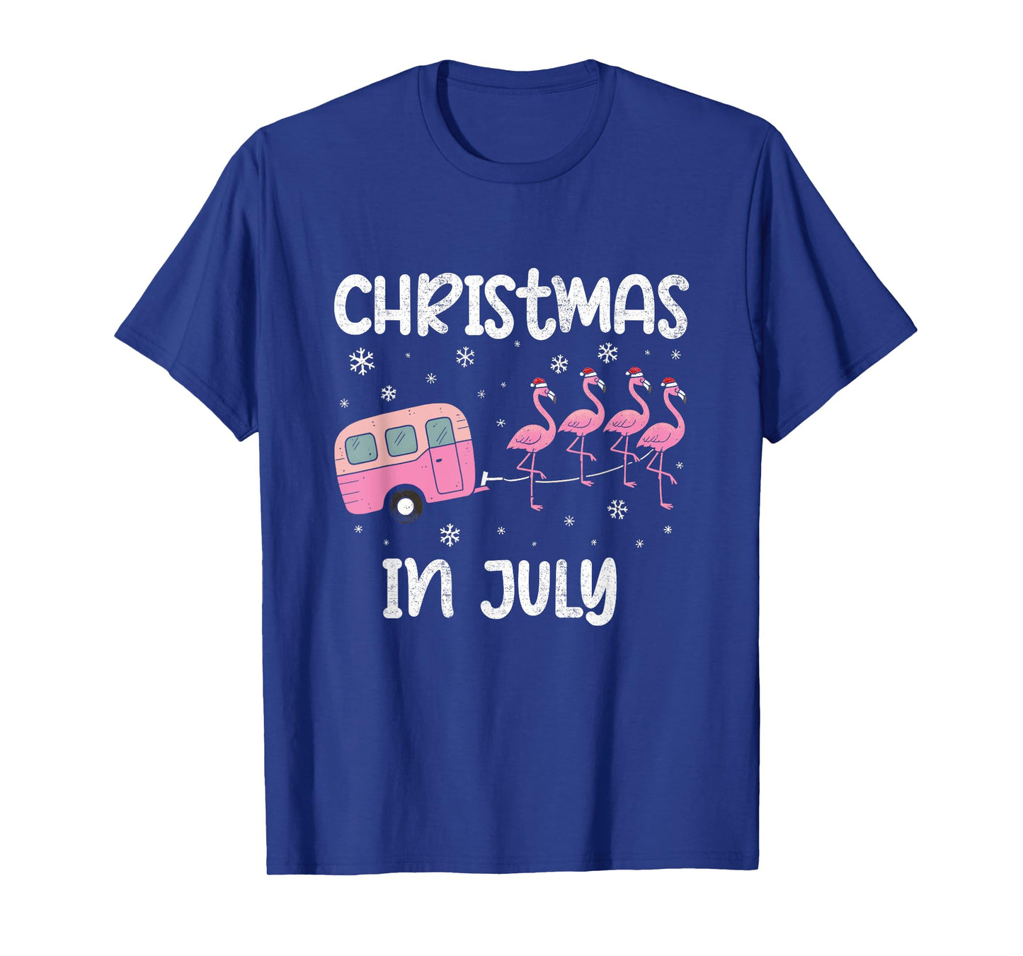 Christmas In July Flamingo Trailer Summer Xmas Camp Camper T-Shirt